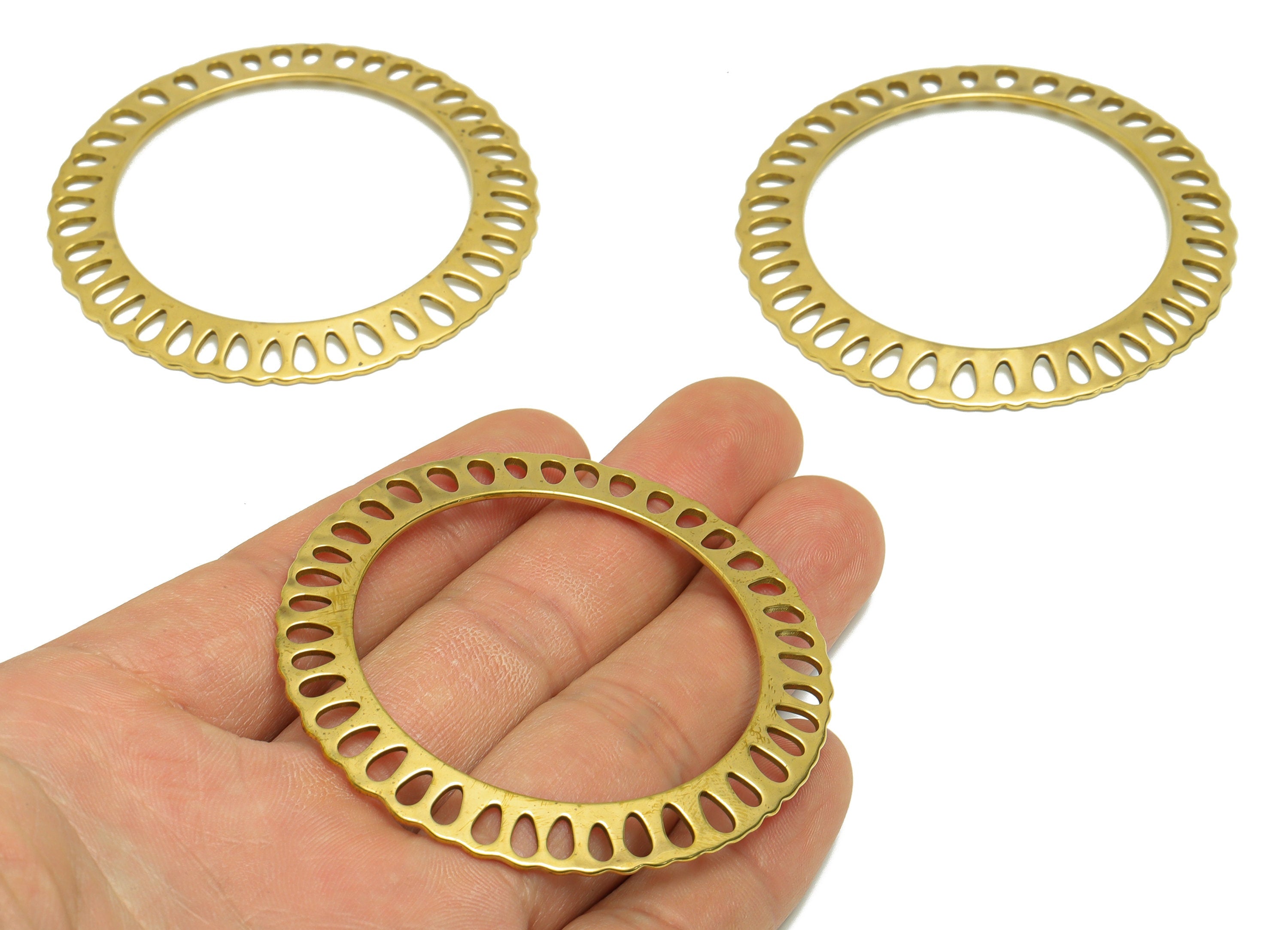 Brass Round Drop Earring Charm - Raw Brass Circle Earring Connector - Brass Donut Geometry Teardrop For Pendant - 60x60x1mm - PP9431 - DOMEDBAZAAR