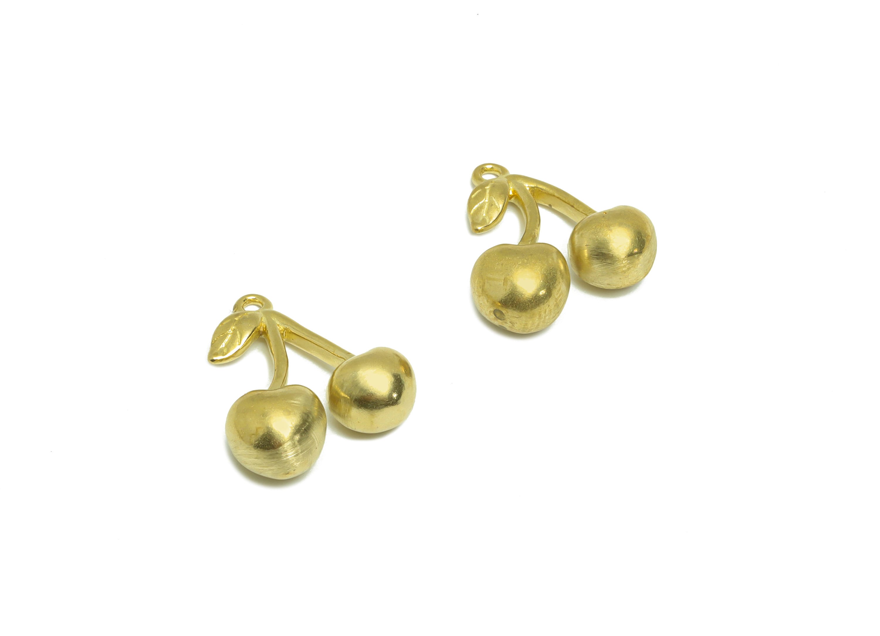 Brass Cherry Earring Charm - Raw Brass Cherry Earring Charm - Brass Cubic Fruit Cherry Pendant - Cherry Figure Charm - 17x15x1.8mm - PP9441 - DOMEDBAZAAR
