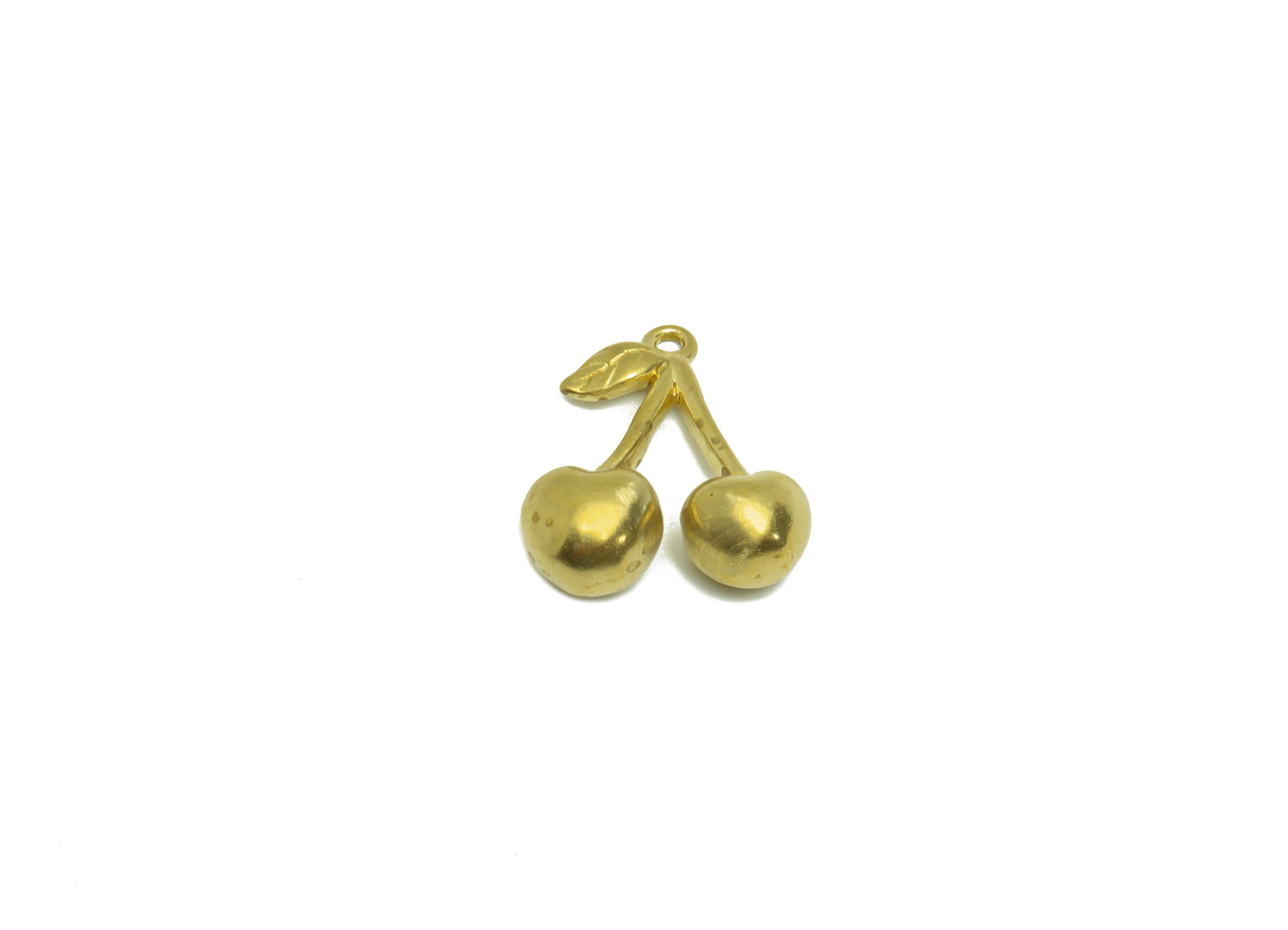 Brass Cherry Earring Charm - Raw Brass Cherry Earring Charm - Brass Cubic Fruit Cherry Pendant - Cherry Figure Charm - 17x15x1.8mm - PP9441 - DOMEDBAZAAR