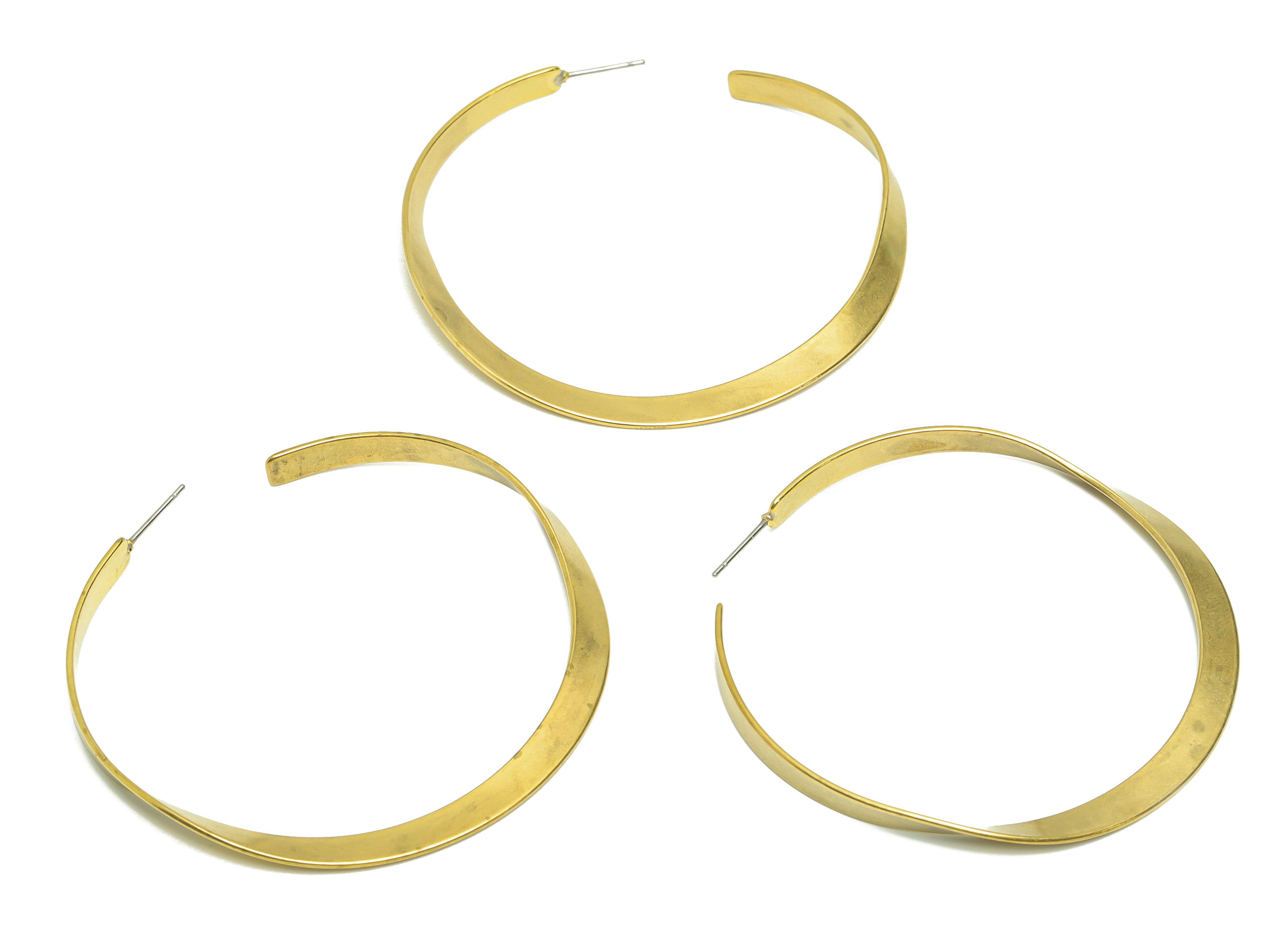 60mm C Hoop Earring Post - Brass Hoop Hammered Earring Stud - Brass Wavy Earring Stud - Raw Brass Hammered Post - 60x62.87x0.87mm - PP9430 - DOMEDBAZAAR