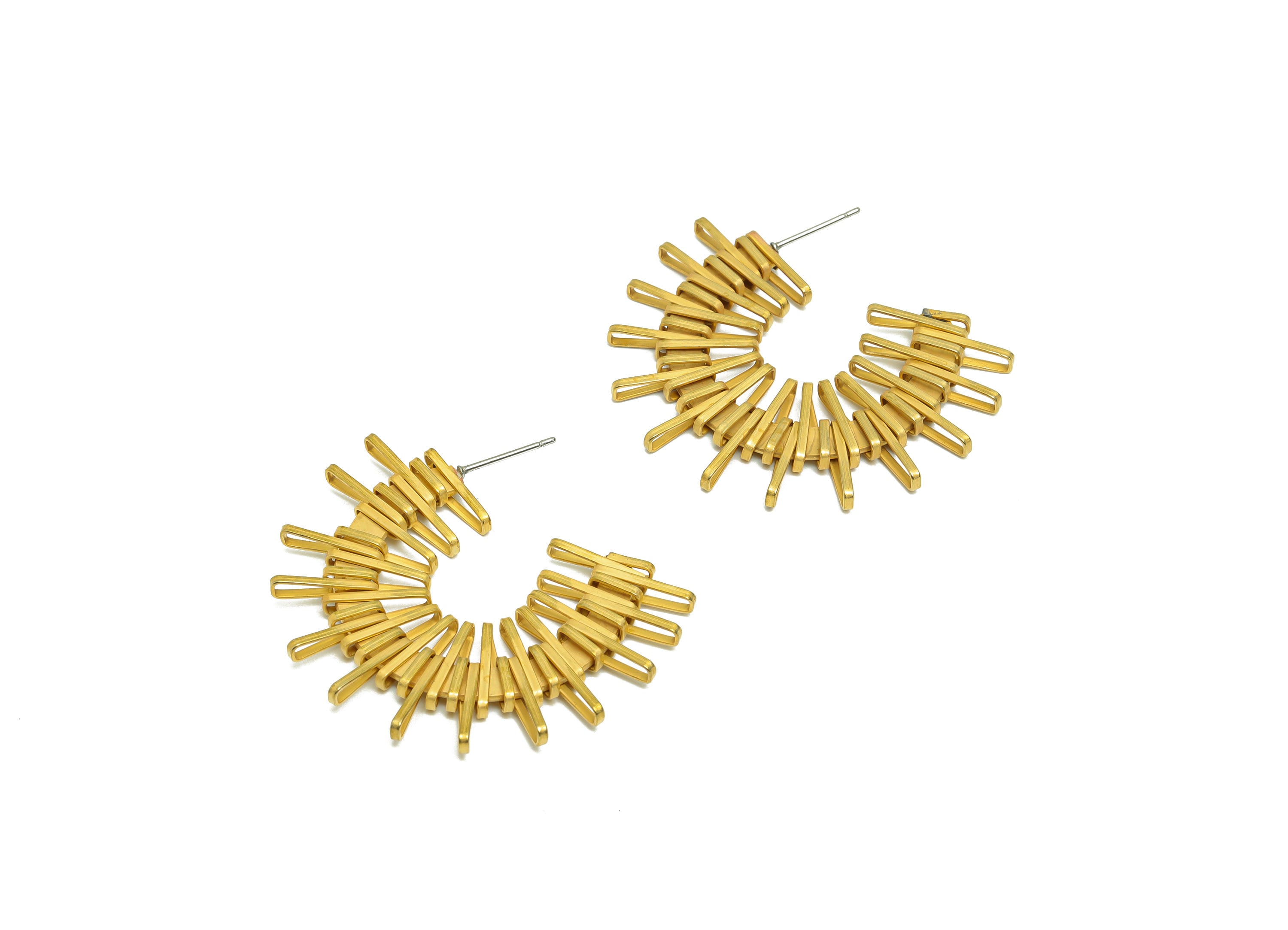Brass Sun C Hoop Earring Post - Raw Brass Wire Sunshine Earring Stud - Brass Open Hoop Earring Stud - Wire Stud - 39.66x39.69x3.2mm - PP9467 - DOMEDBAZAAR