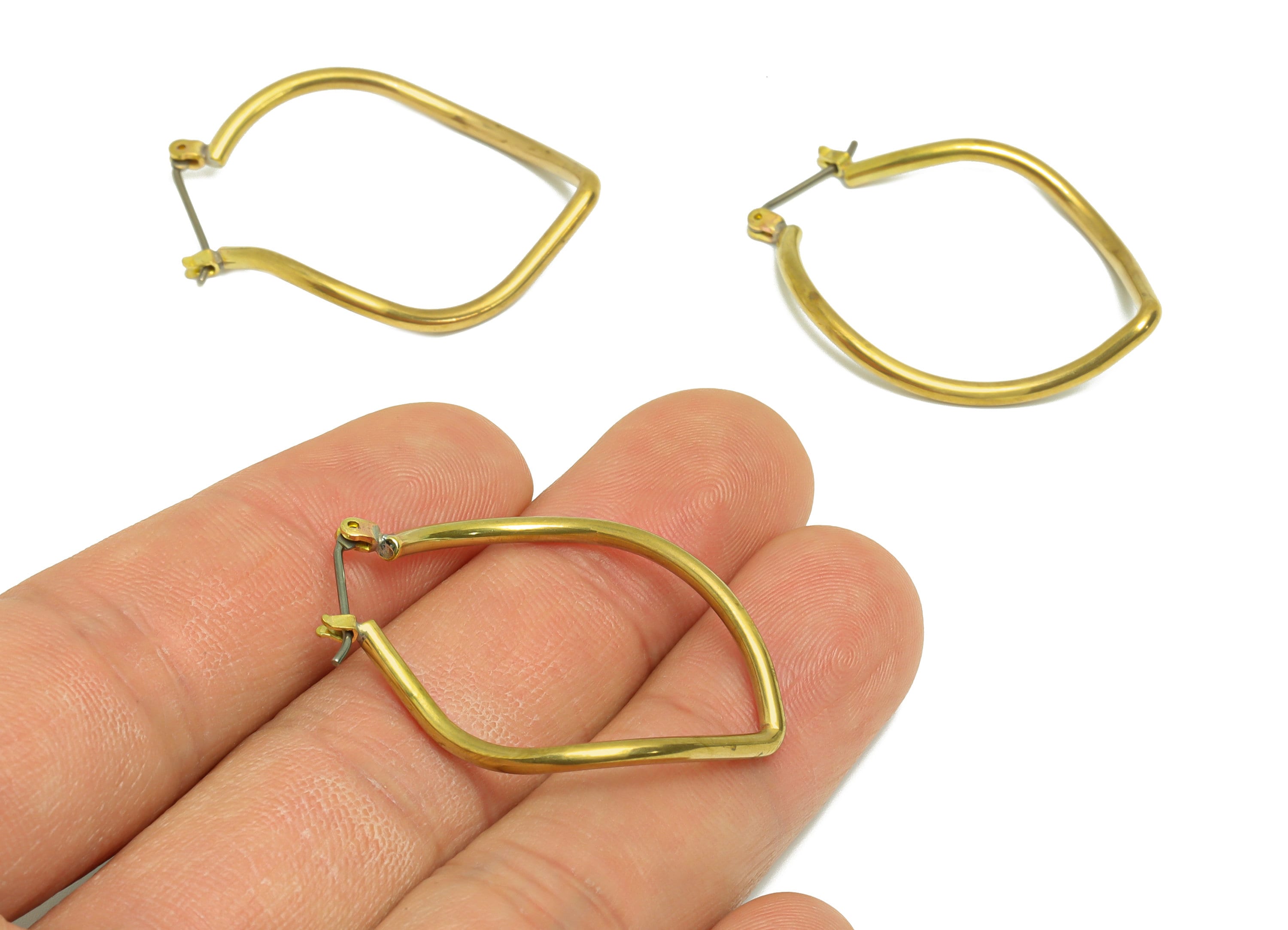 Brass Hoop Drop Earring - Brass Clasp Hinged Back Earring - Teardrop Clasp Lock Earring - Brass Wavy Clasp Earring - 36x27x1mm -PP9476 - DOMEDBAZAAR