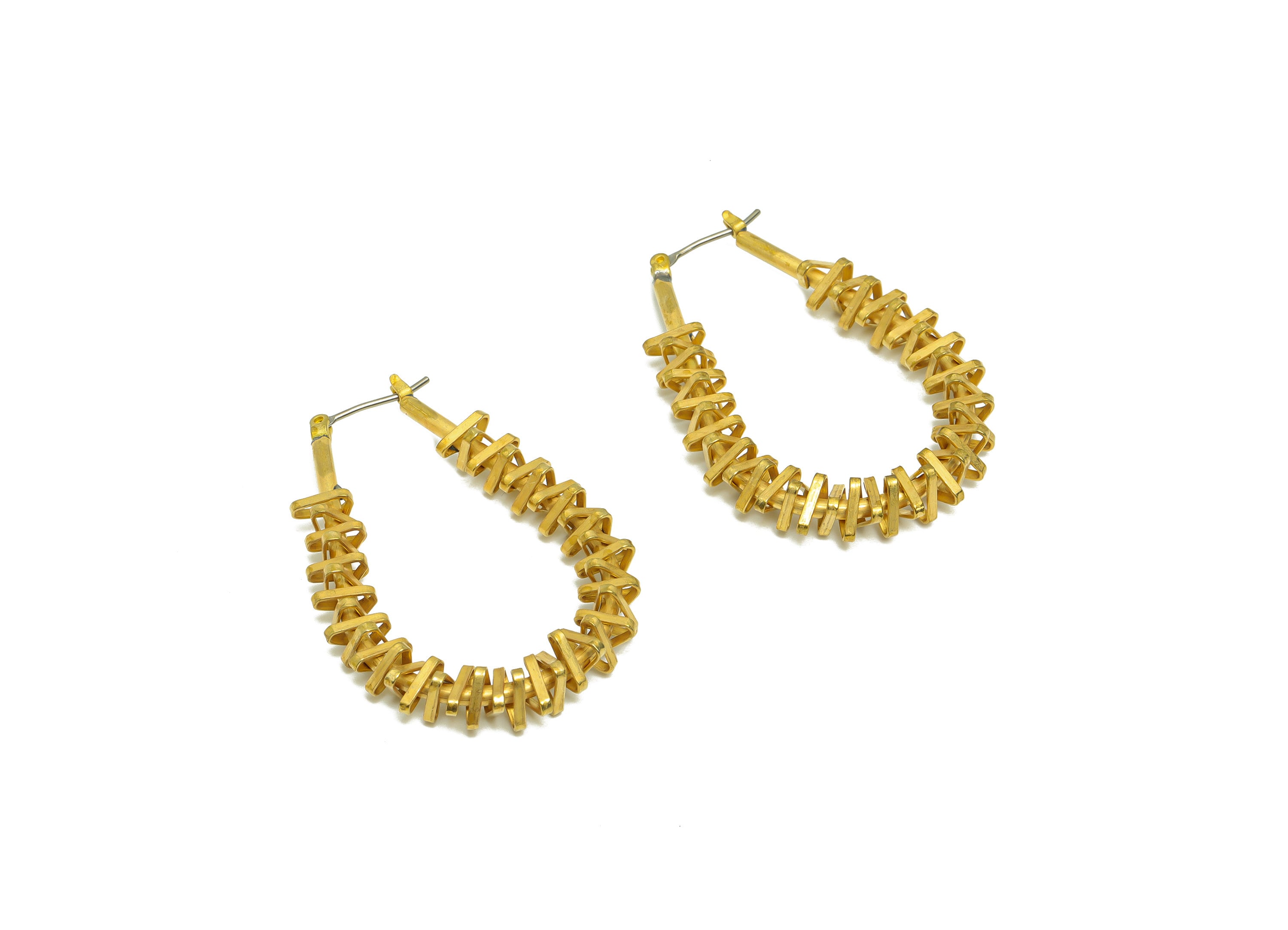 Brass Teardrop Wire Earring - Raw Brass Triangle Hinged Back Earring - Wire Drop Hoop Earring - Drop Hinged Earring - 43x31x6mm-PP9469 - DOMEDBAZAAR