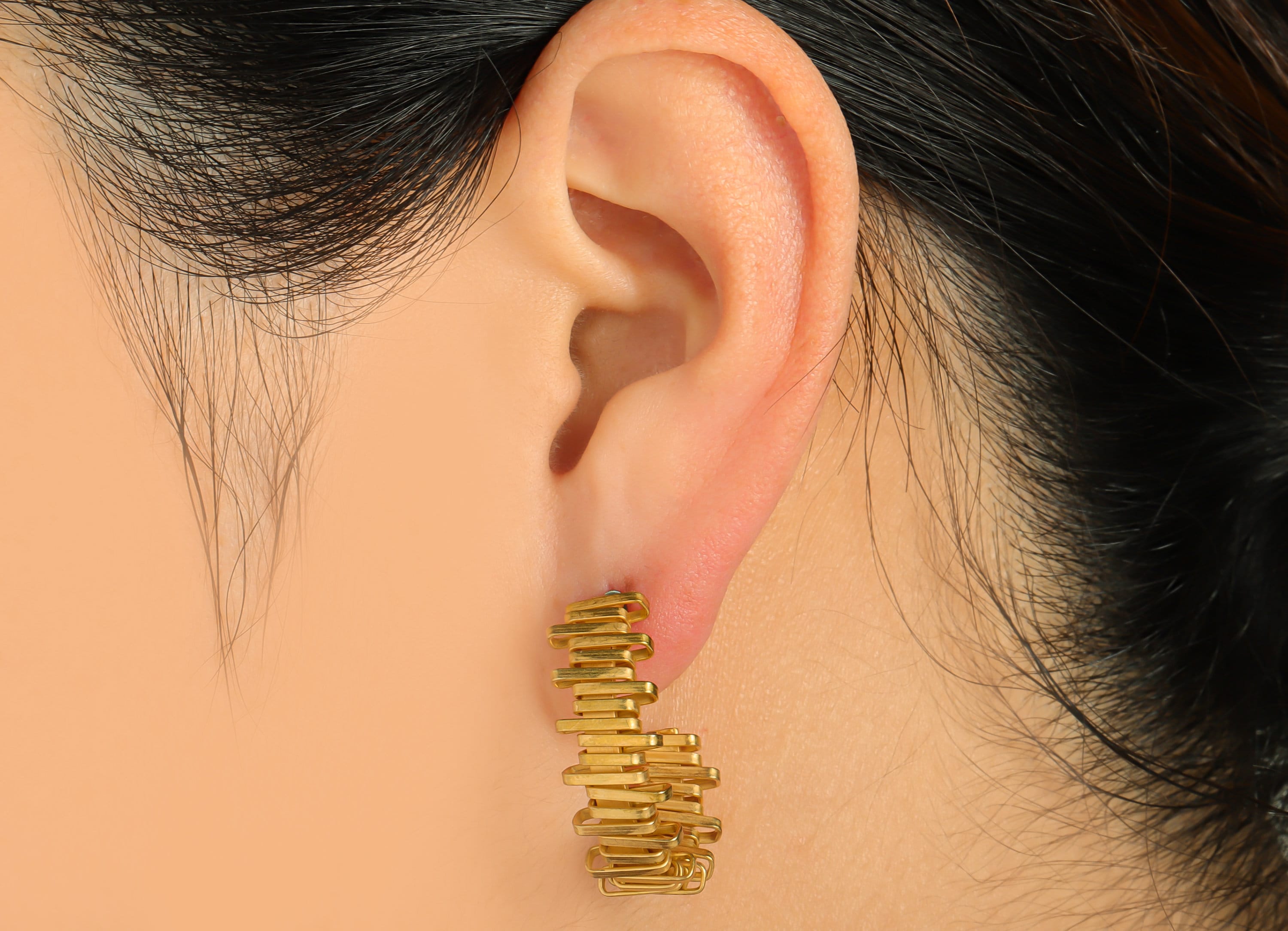 Brass C Hoop Earring Post - Raw Brass Rectangle Wire Earring Stud - Twine Wire Earring Post - Geometry Hoop Earring Post - 26x22x2mm-PP9468 - DOMEDBAZAAR