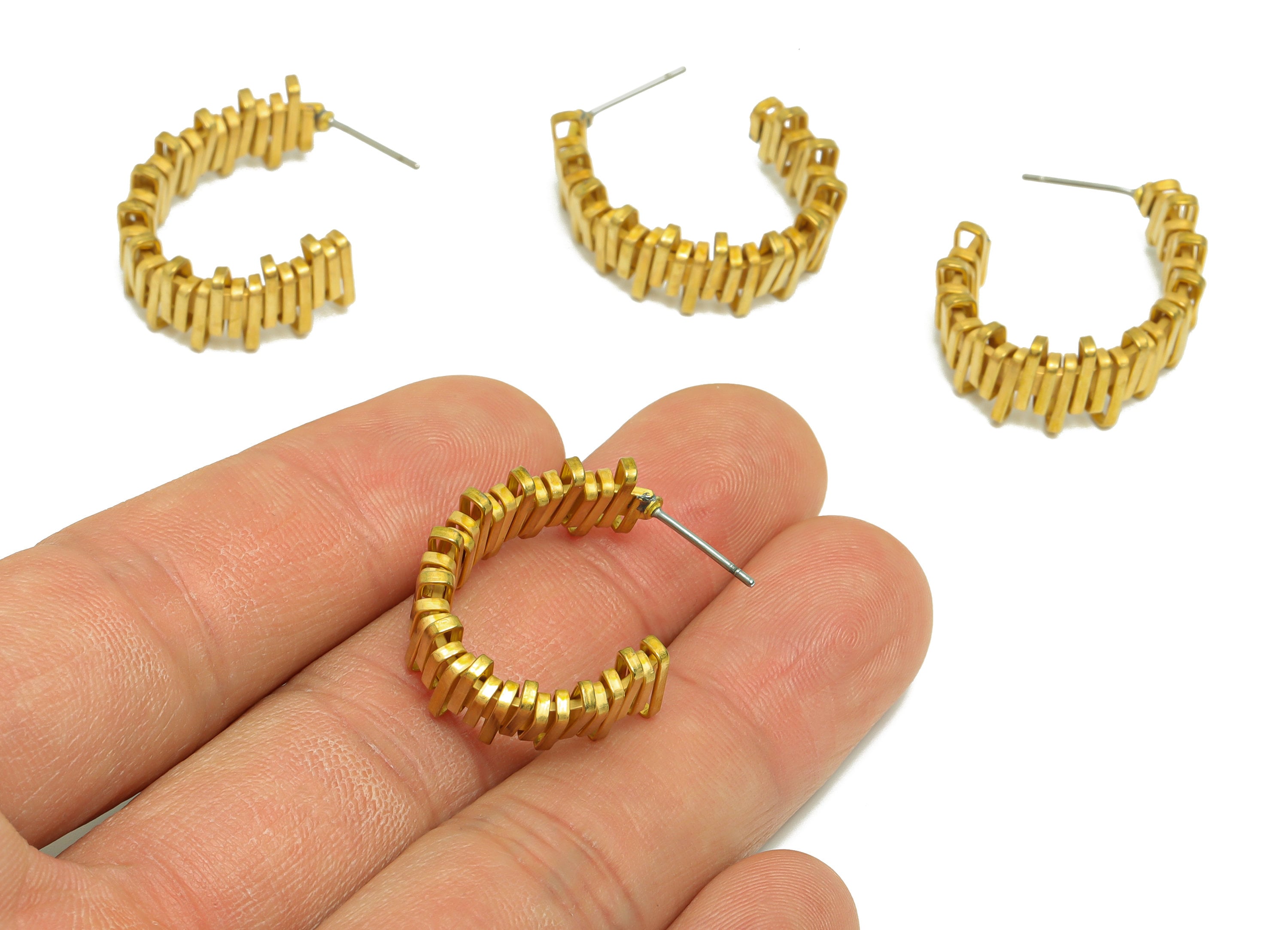 Brass C Hoop Earring Post - Raw Brass Rectangle Wire Earring Stud - Twine Wire Earring Post - Geometry Hoop Earring Post - 26x22x2mm-PP9468 - DOMEDBAZAAR