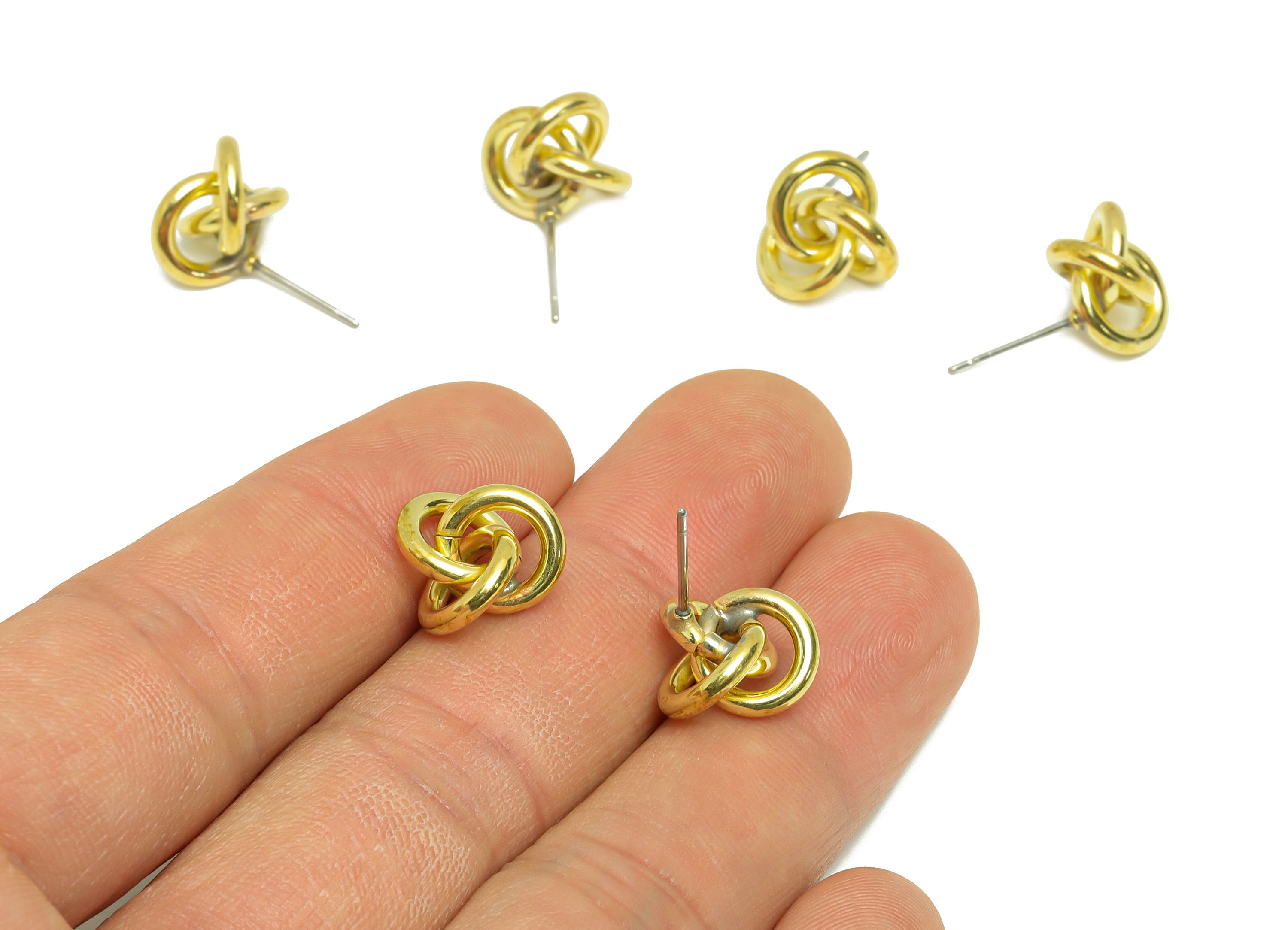 Brass Interwoven Earring Post - Raw Brass Rings Knot Earring Stud - Cross Brads Earring Stud - Welded Circle Earring - 12x12x5mm - PP9474 - DOMEDBAZAAR