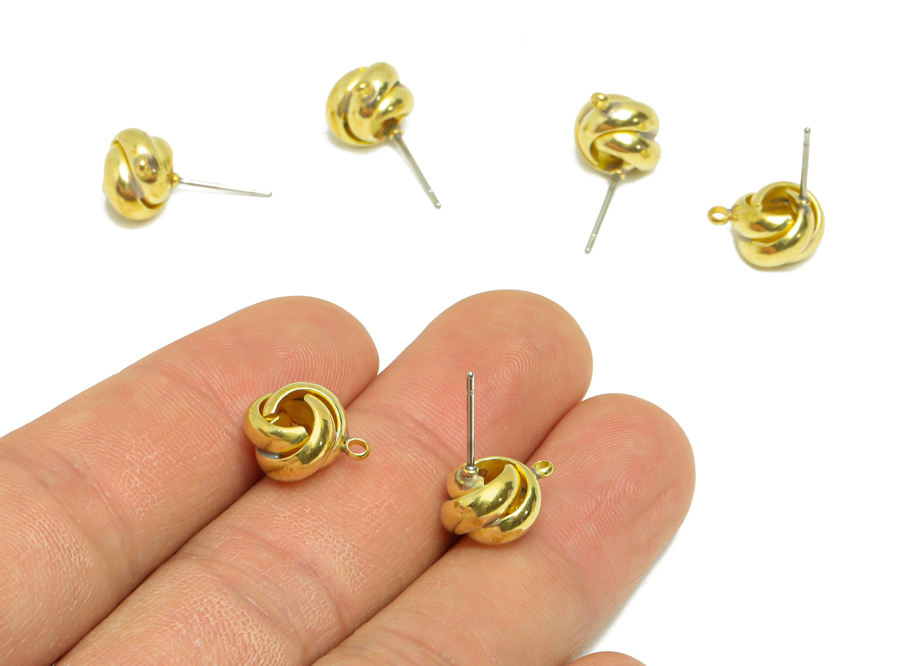 Brass Interwoven Earring Post - Raw Brass Rings Knot Earring Stud - Cross Brads Earring Stud - Welded Circle Earring - 12x9.86x7mm - PP9473 - DOMEDBAZAAR