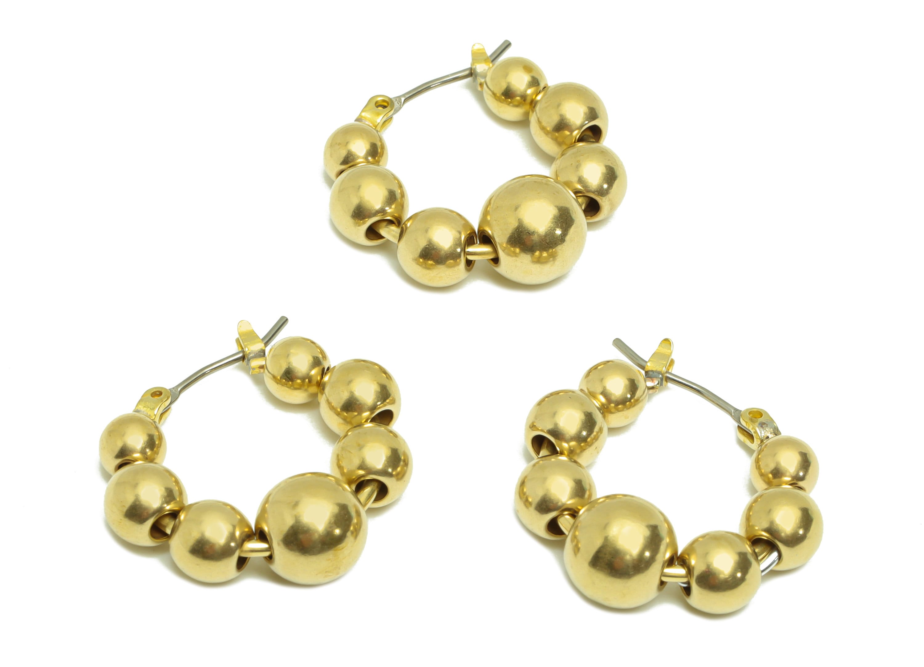 Brass Beads Hoop Earring - Raw Brass Hinged Back Earring - Brass Ball Hinged Back Earring - Hoop Hinged Back Earring - 21x21x4.74mm - PP9475 - DOMEDBAZAAR
