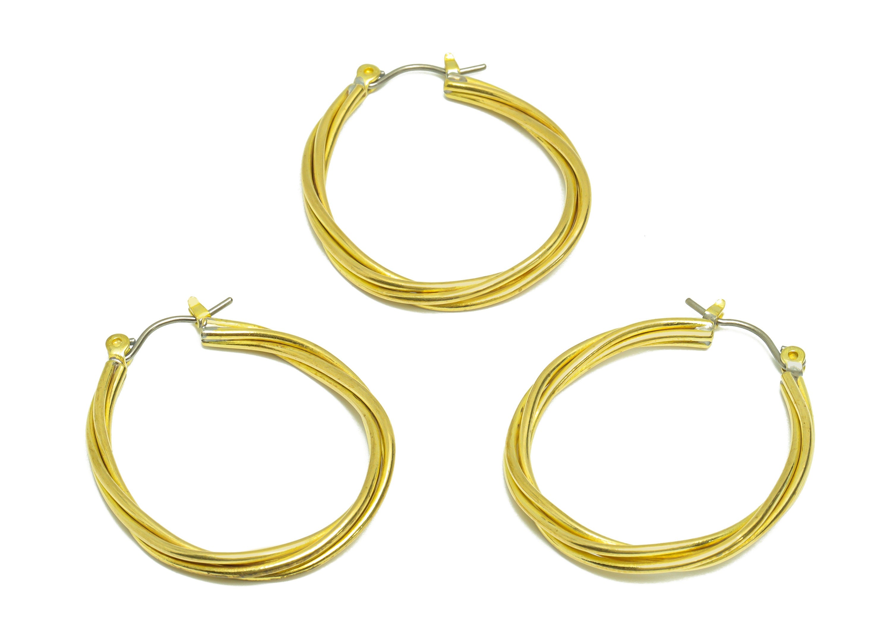 Brass Oval Wire Hoop Earring - Raw Brass Hinged Back Earring - Brass Twine Wire Hinged Back Earring - Wire Hoop Earring - 34x28x2.6mm-PP9384 - DOMEDBAZAAR