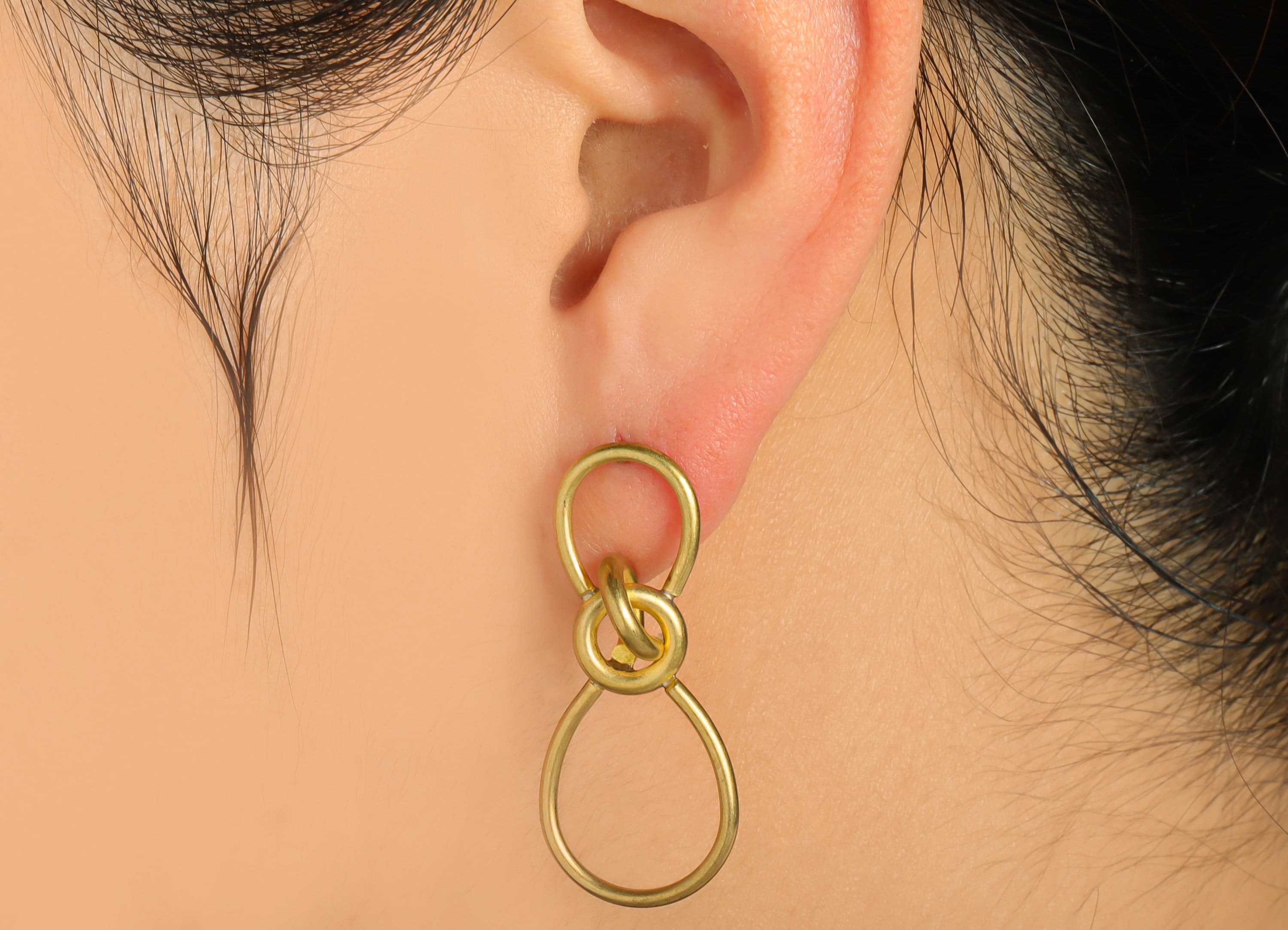 Interlocking Geometry Dangle Earring Post - Brass Rings Earring Stud - Raw Brass Earring Post - Brass Wire Earring Post - 37x15x1mm - PP9442 - DOMEDBAZAAR