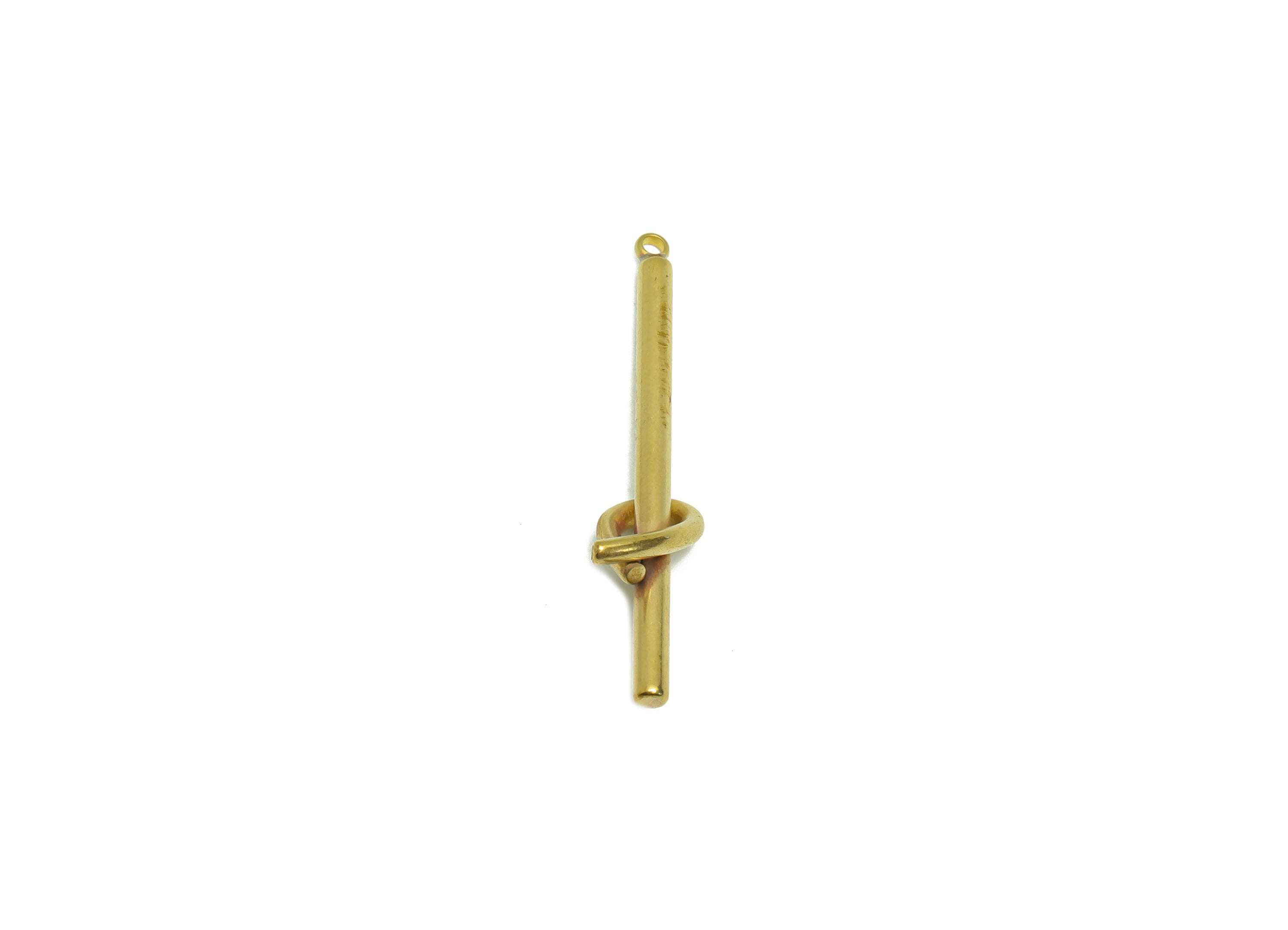 Brass Knot Long Bar Charm - Raw Brass Knot Wire Earring Charm - Stick Knot Earring Charm - Brass Knot Bar Pendant - 37x10.8x2.3mm - PP9393 - DOMEDBAZAAR
