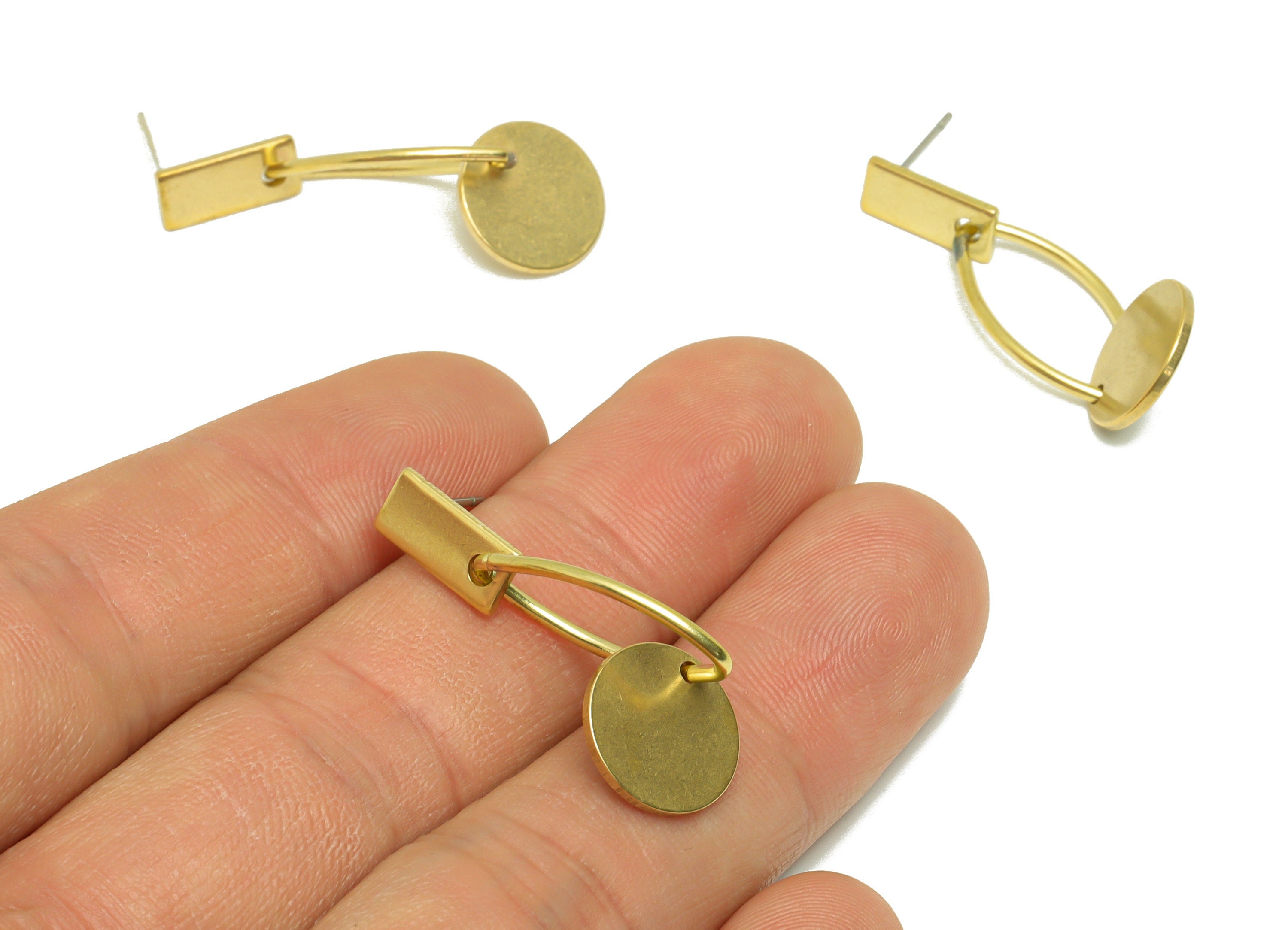 Brass Marquise Dangle Earring Post - Raw Brass Round Eye Earring - Rectangle Hang Earring Post - Geometry Earring Post - 38x10x1mm - PP9149 - DOMEDBAZAAR