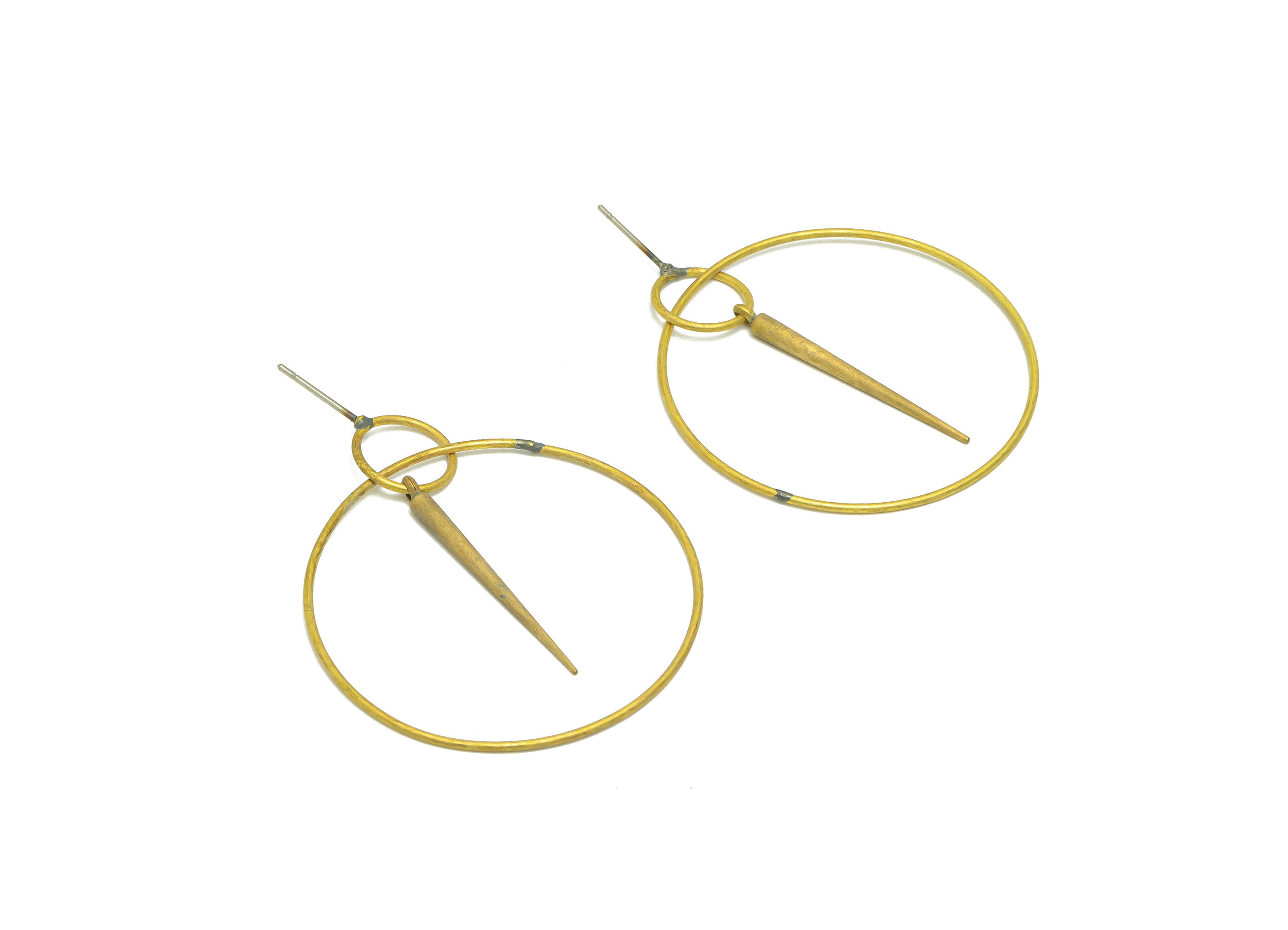 Brass Hoop Dangle Earring Post - Raw Brass Awl Earring Post - Dangle Pin Earring Post - Geometry Stick Earring Post - 48x40x1.11mm - PP9152 - DOMEDBAZAAR