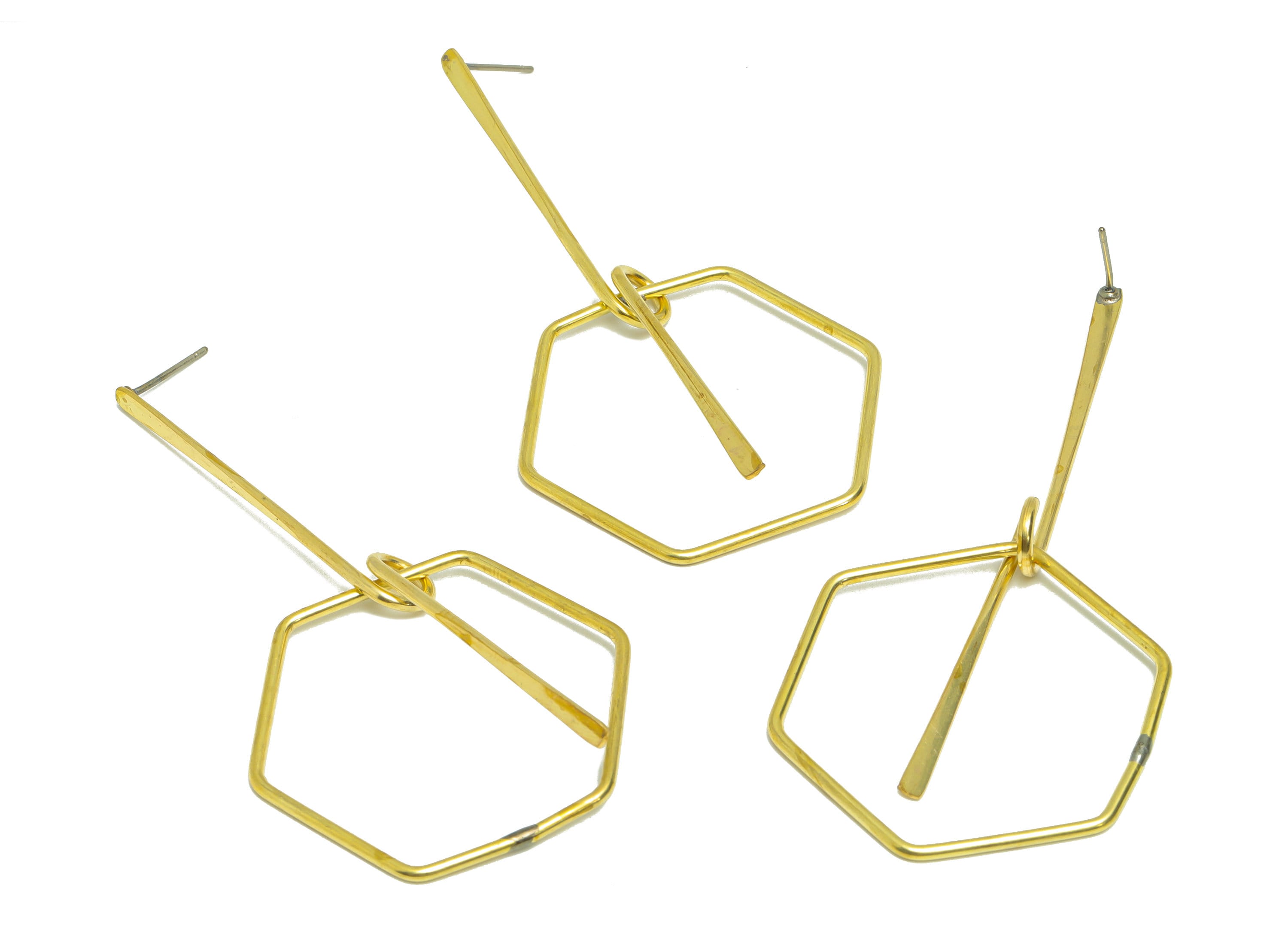 Brass Hexagon Dangle Wire Earring Post - Raw Brass Stick Earring Post - Dangle Knot Earring Post - Geometry Earring Post - 78x35x1mm -PP9143 - DOMEDBAZAAR