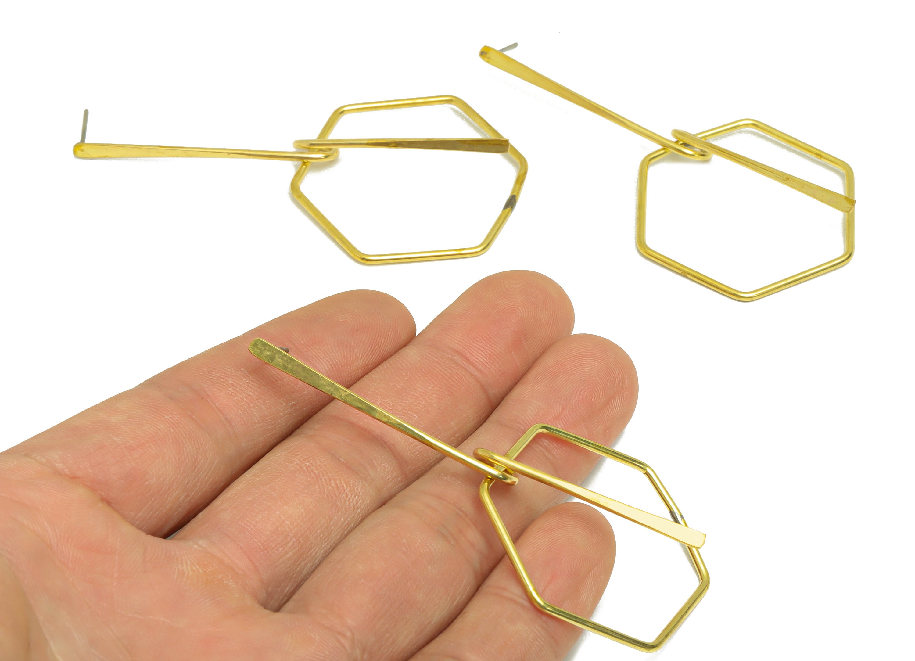 Brass Hexagon Dangle Wire Earring Post - Raw Brass Stick Earring Post - Dangle Knot Earring Post - Geometry Earring Post - 78x35x1mm -PP9143 - DOMEDBAZAAR