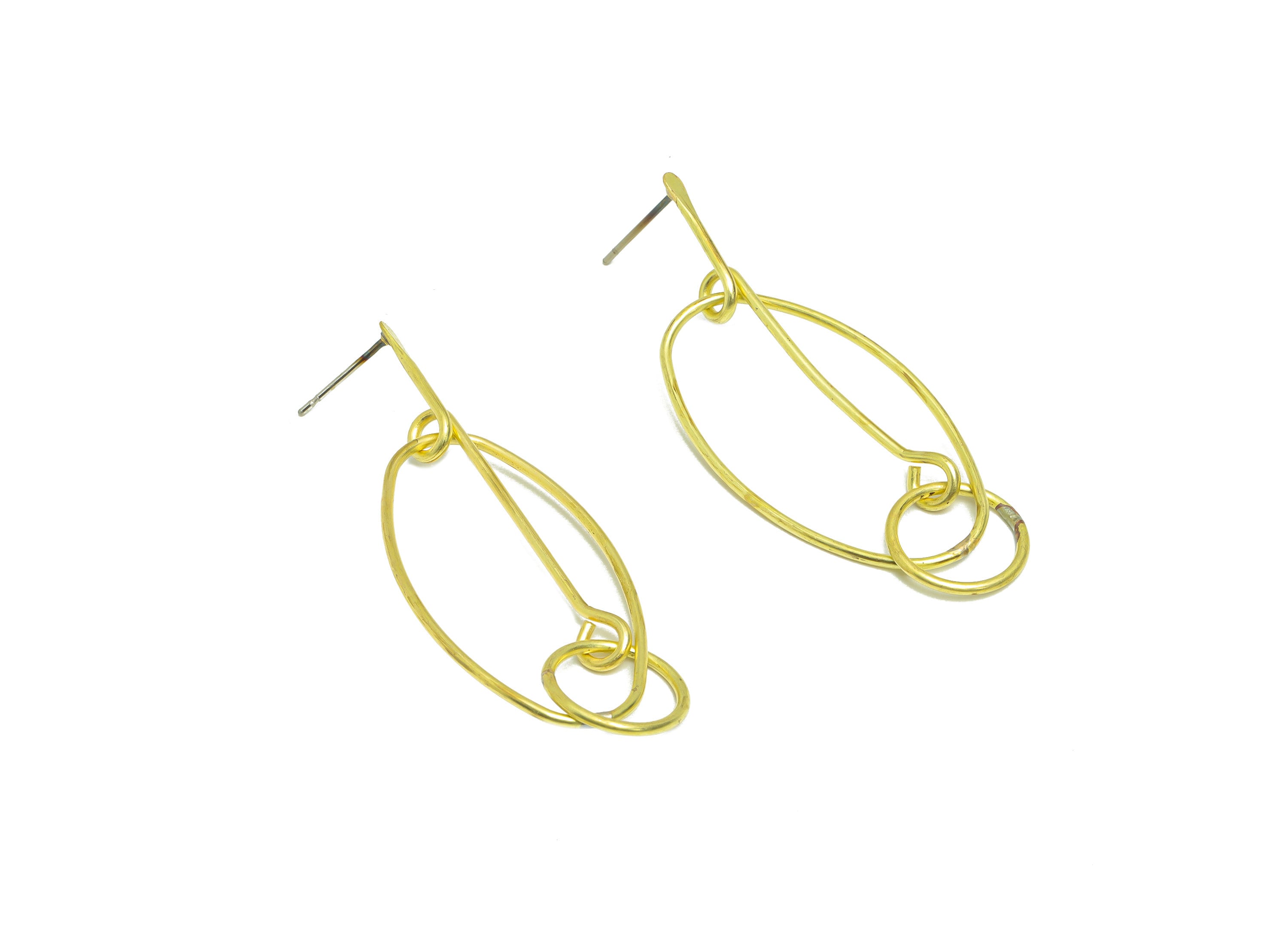 Brass Oval Dangle Earring Post - Raw Brass Wire Oval Earring Post - Stick Circle Earring Post - Geometry Earring Post - 54x19x1mm - PP9139 - DOMEDBAZAAR
