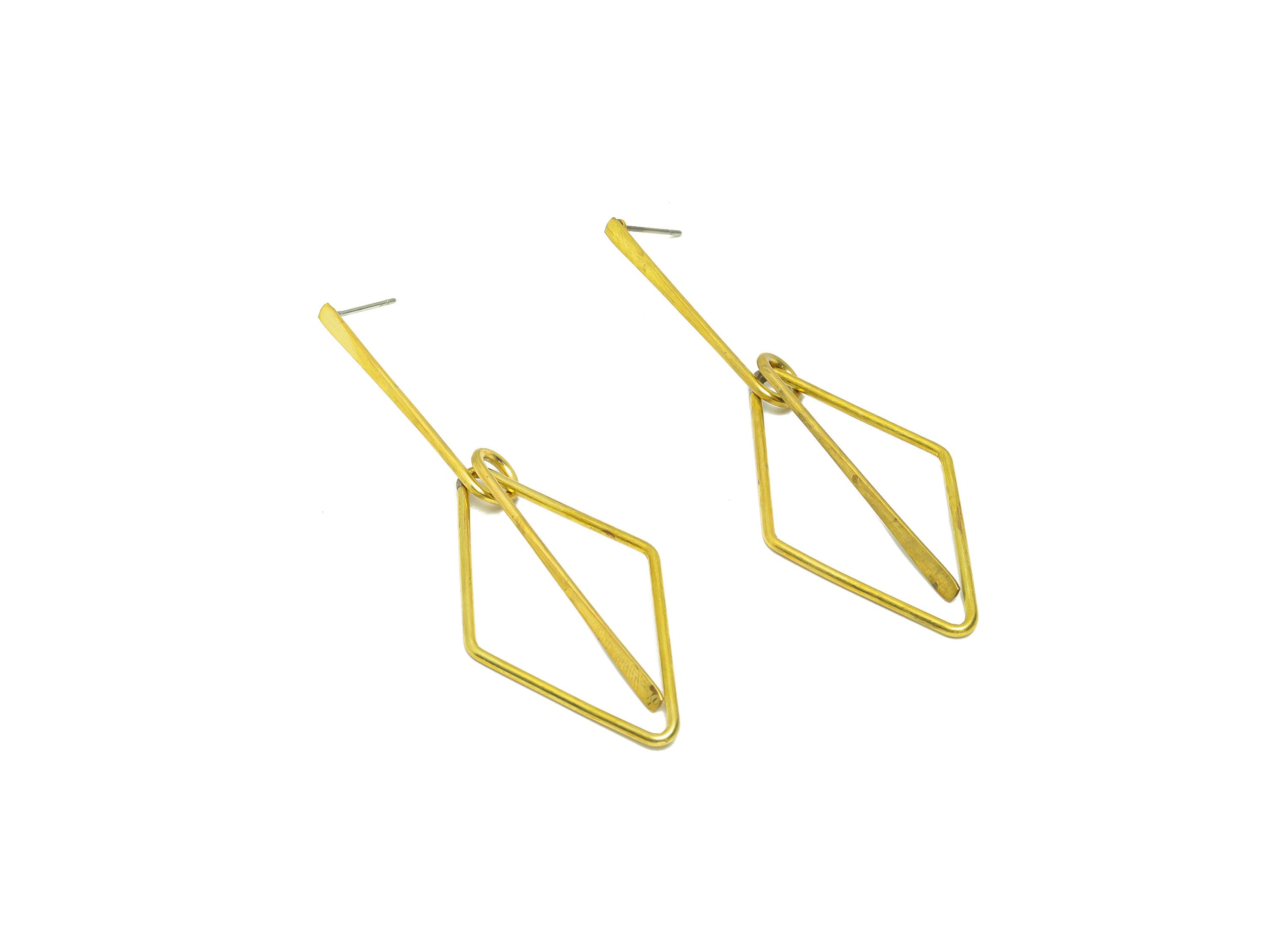 Brass Hammered Dangle Wire Earring Post - Raw Brass Diamond Earring Post - Stick Rhombic Earring Post - Bar Earring Post - 81x24x1mm -PP9140 - DOMEDBAZAAR