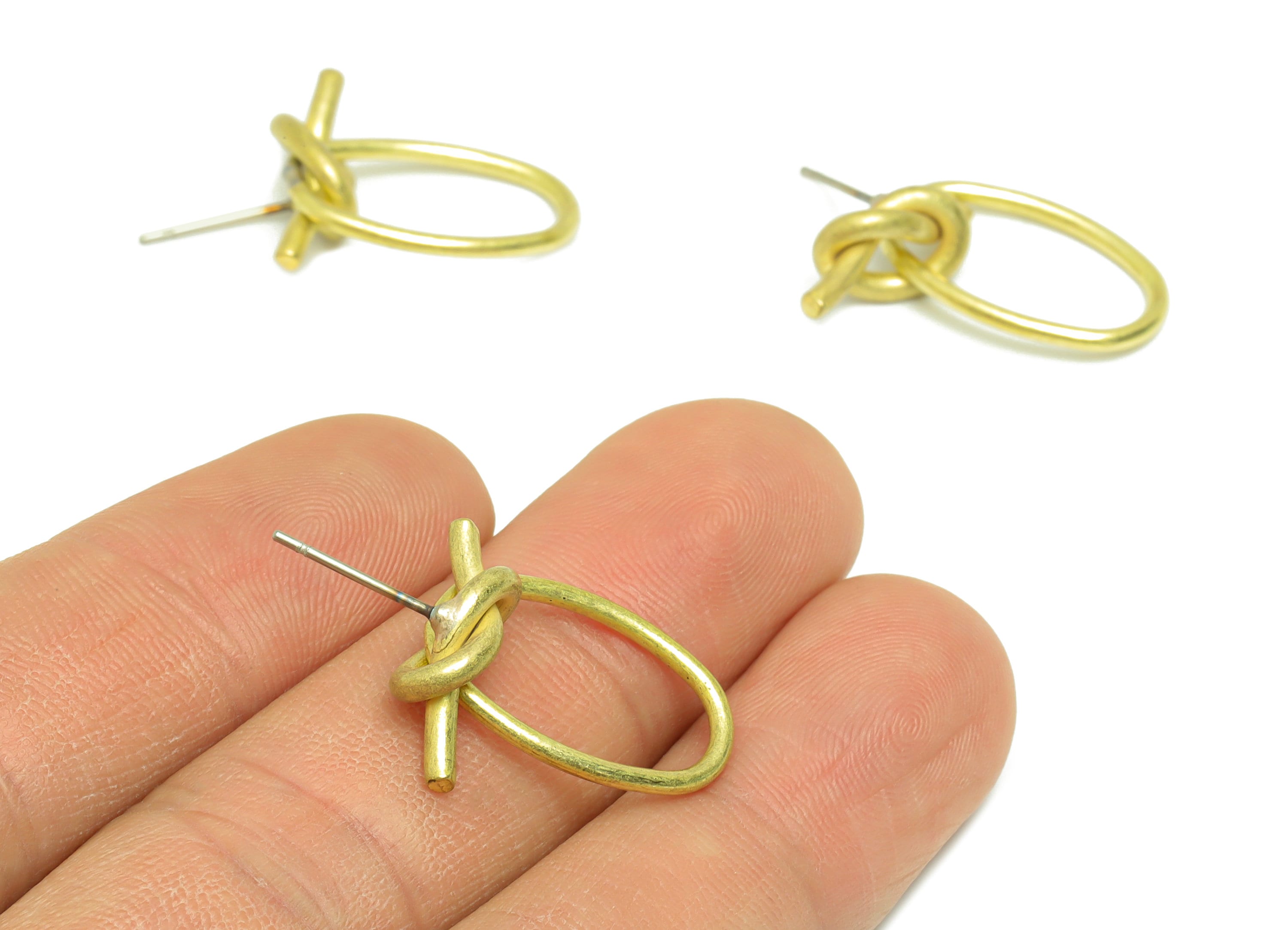 Brass Oval Knot Dangle Earring Post - Raw Brass Twine Knot Wire Earring - Twisted Wire Earring Post - Knot Earring Post - 44x20x1mm - PP9148 - DOMEDBAZAAR