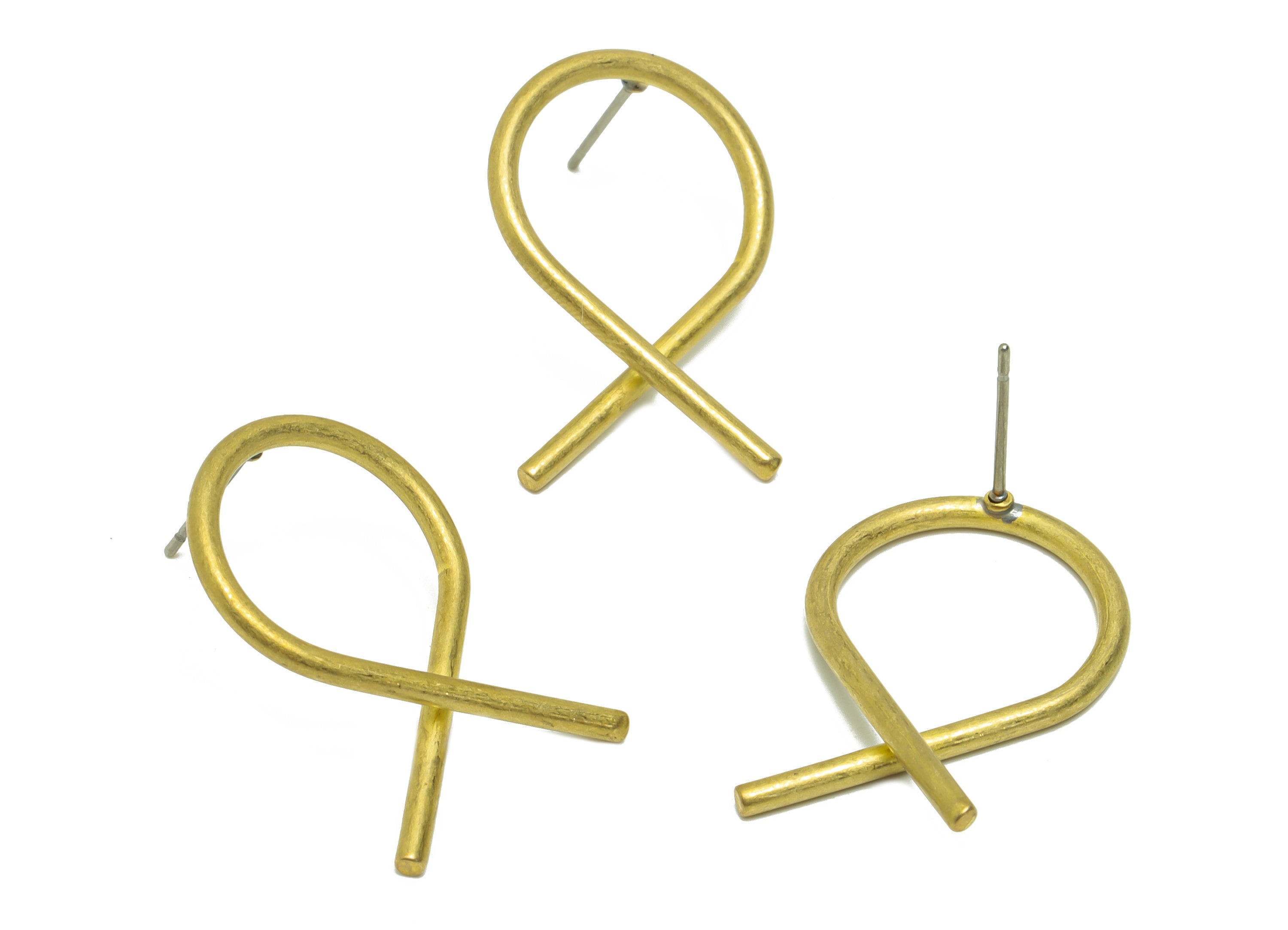 Brass Wire Earring Post - Raw Brass Twisted Stick Wire Earring Post - Cross Knot Earring Post - Bent Wire Earring Post - 28x18x1mm - PP9137 - DOMEDBAZAAR