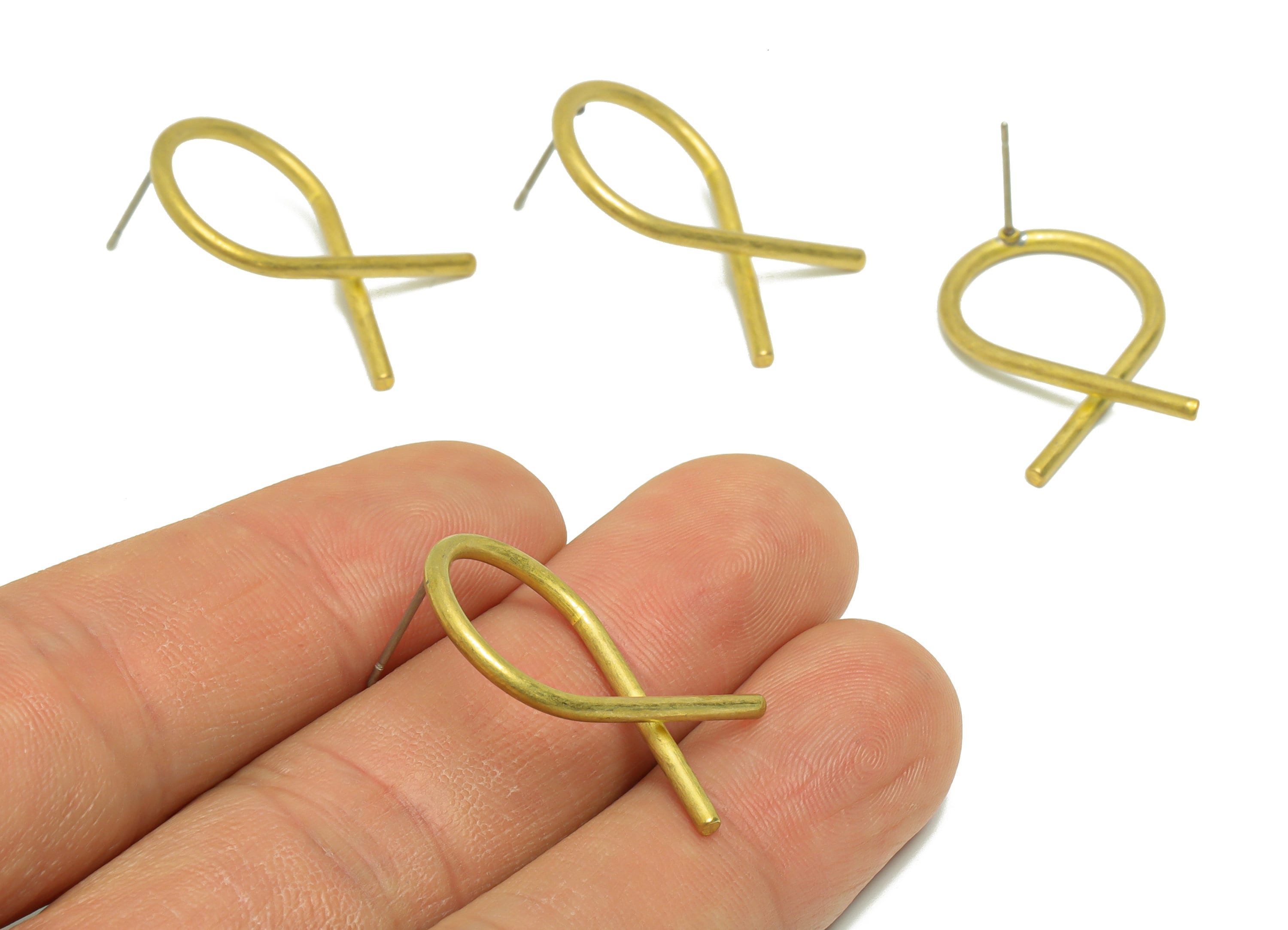 Brass Wire Earring Post - Raw Brass Twisted Stick Wire Earring Post - Cross Knot Earring Post - Bent Wire Earring Post - 28x18x1mm - PP9137 - DOMEDBAZAAR