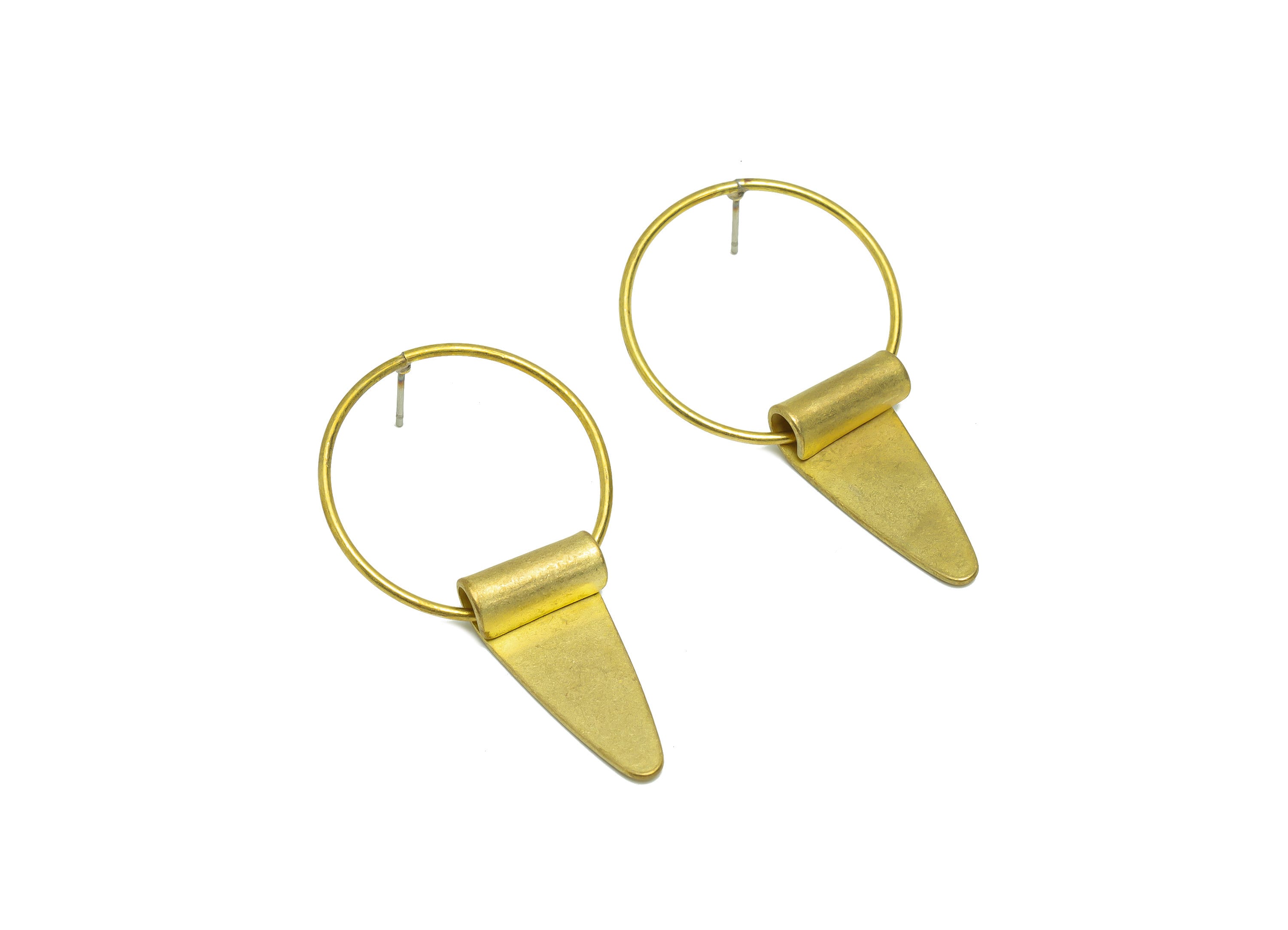 Brass Round Dangle Earring Post - Raw Brass Ring Triangle Wire Earring Post - Triangle Earring Post - Bent Earring Post - 49x27x1mm - PP9124 - DOMEDBAZAAR