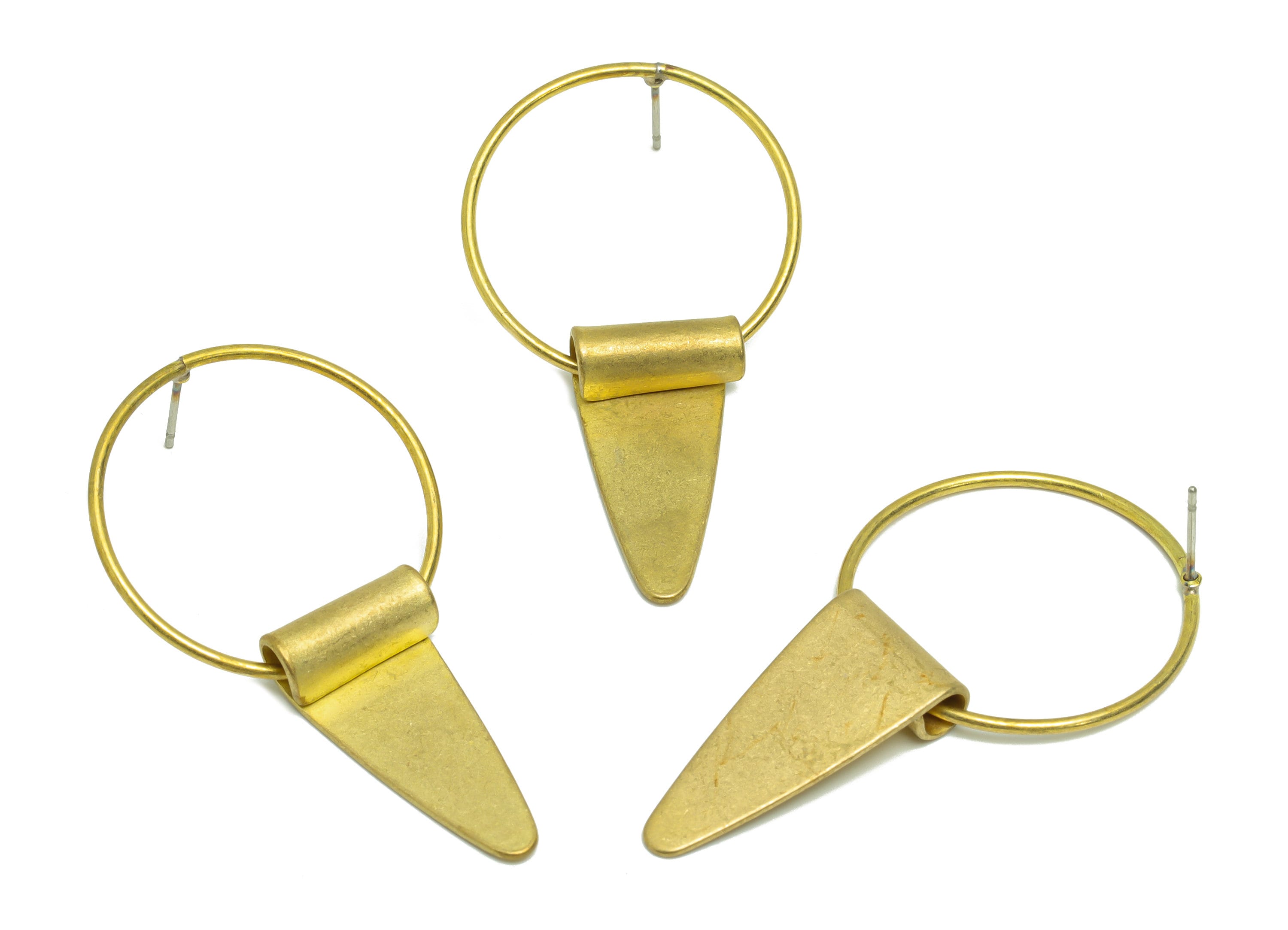 Brass Round Dangle Earring Post - Raw Brass Ring Triangle Wire Earring Post - Triangle Earring Post - Bent Earring Post - 49x27x1mm - PP9124 - DOMEDBAZAAR