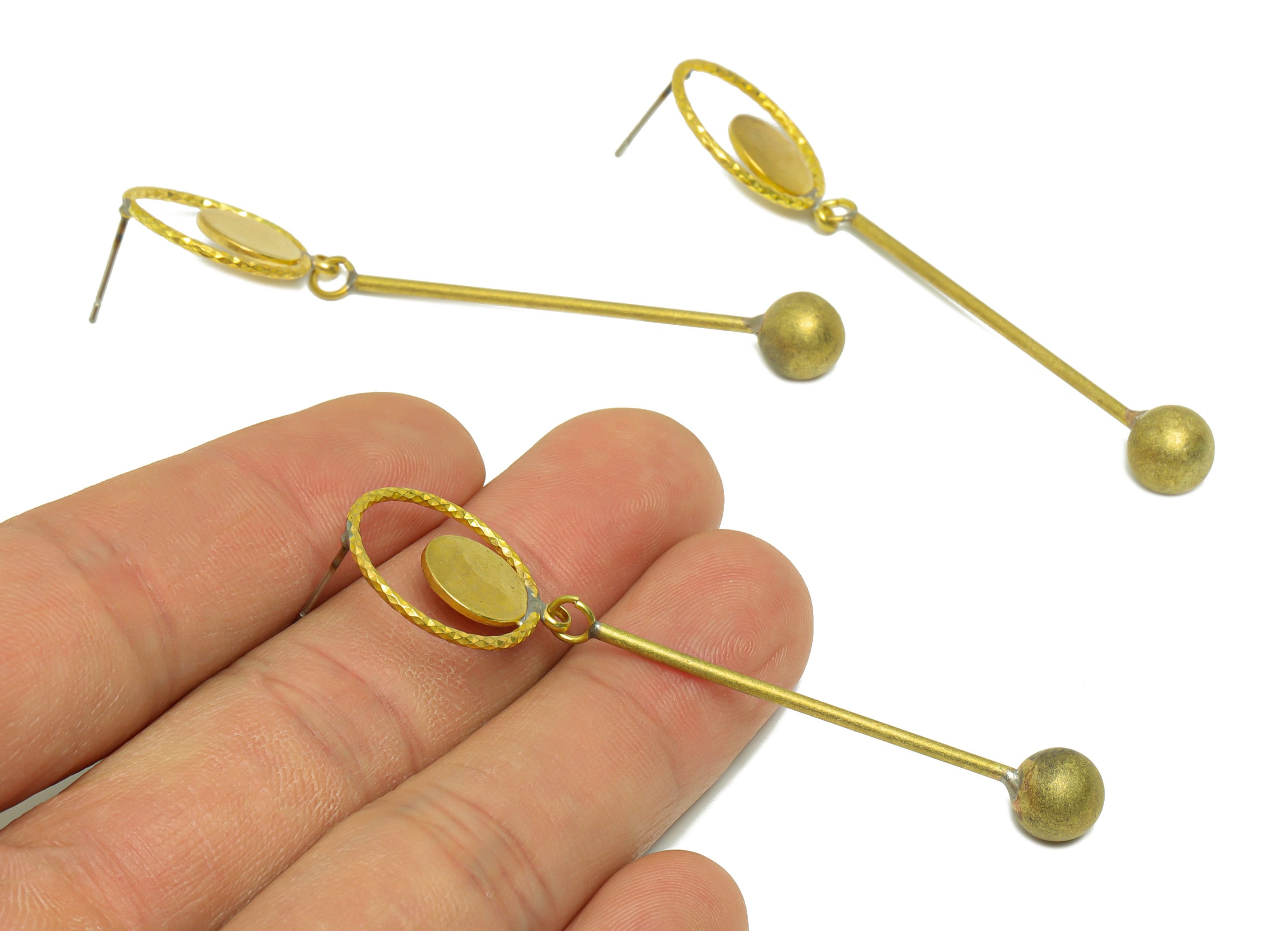 Brass Ball Dangle Wire Earring Post - Raw Brass Textured Stick Earring Post - Round Wire Ball Earring Post - 70x17x1.25mm - PP9141 - DOMEDBAZAAR