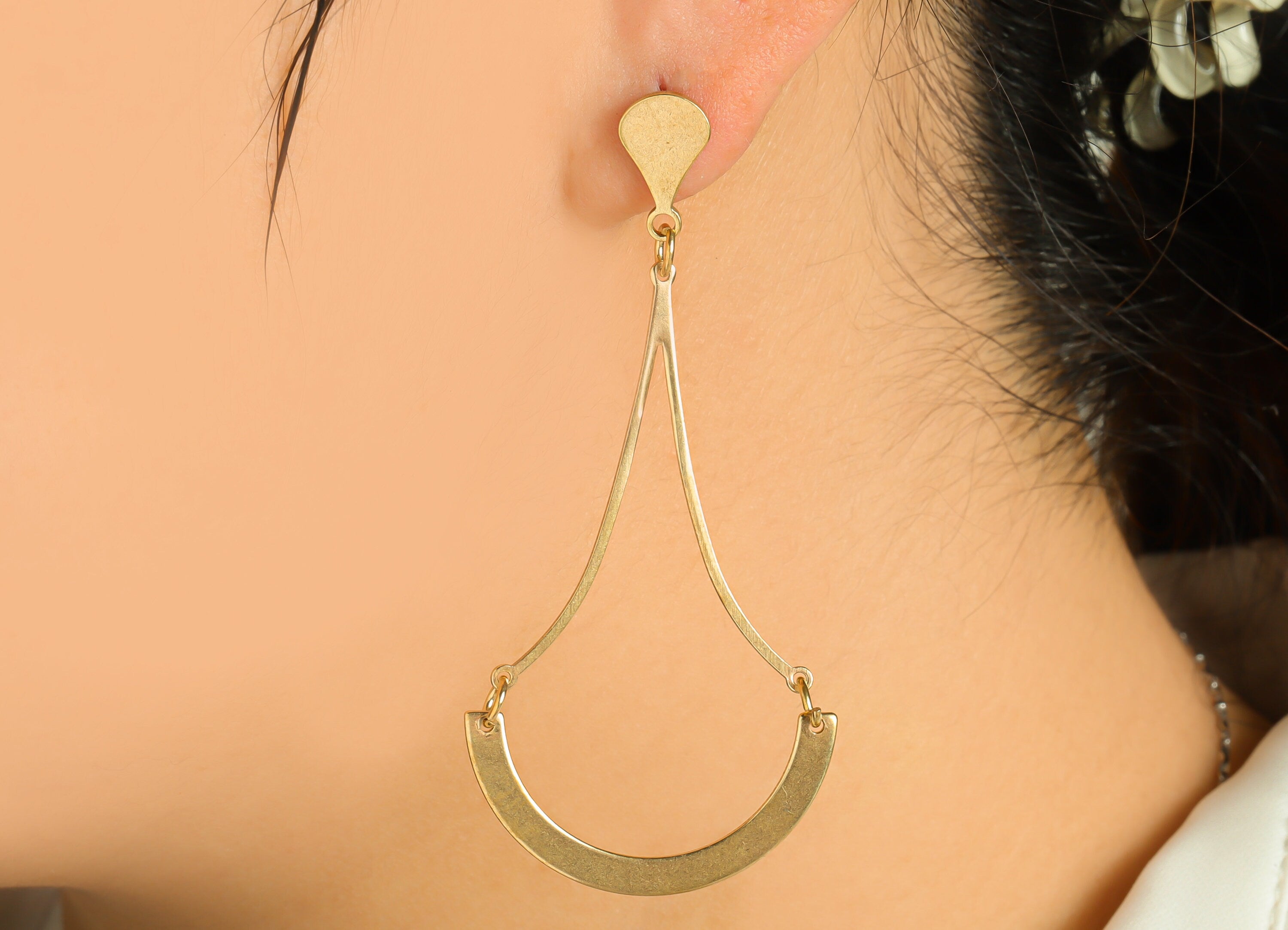 Brass Hoop Dangle Wire Earring Post - Raw Brass Teardrop C Hoop Earring Post - Semi Circle Drop Hoop Earring Post - 68x31x1.41mm - PP9138 - DOMEDBAZAAR
