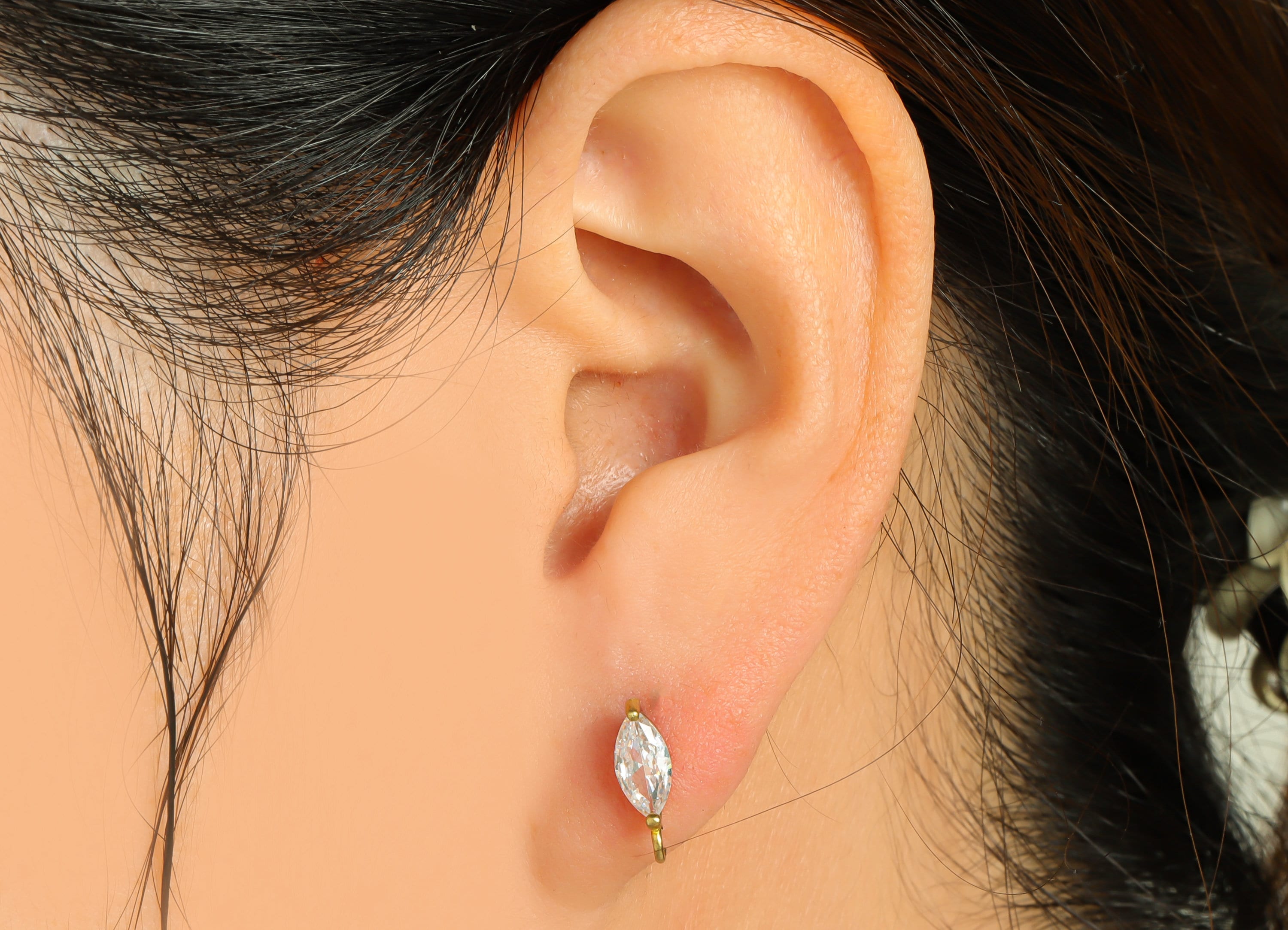 Brass Marquise Earring Post - Raw Brass Eye Zircon Earring Post - Marquise Cubic Zircon Earring Post - Post With Loop - 16x11x4mm - PP8972 - DOMEDBAZAAR