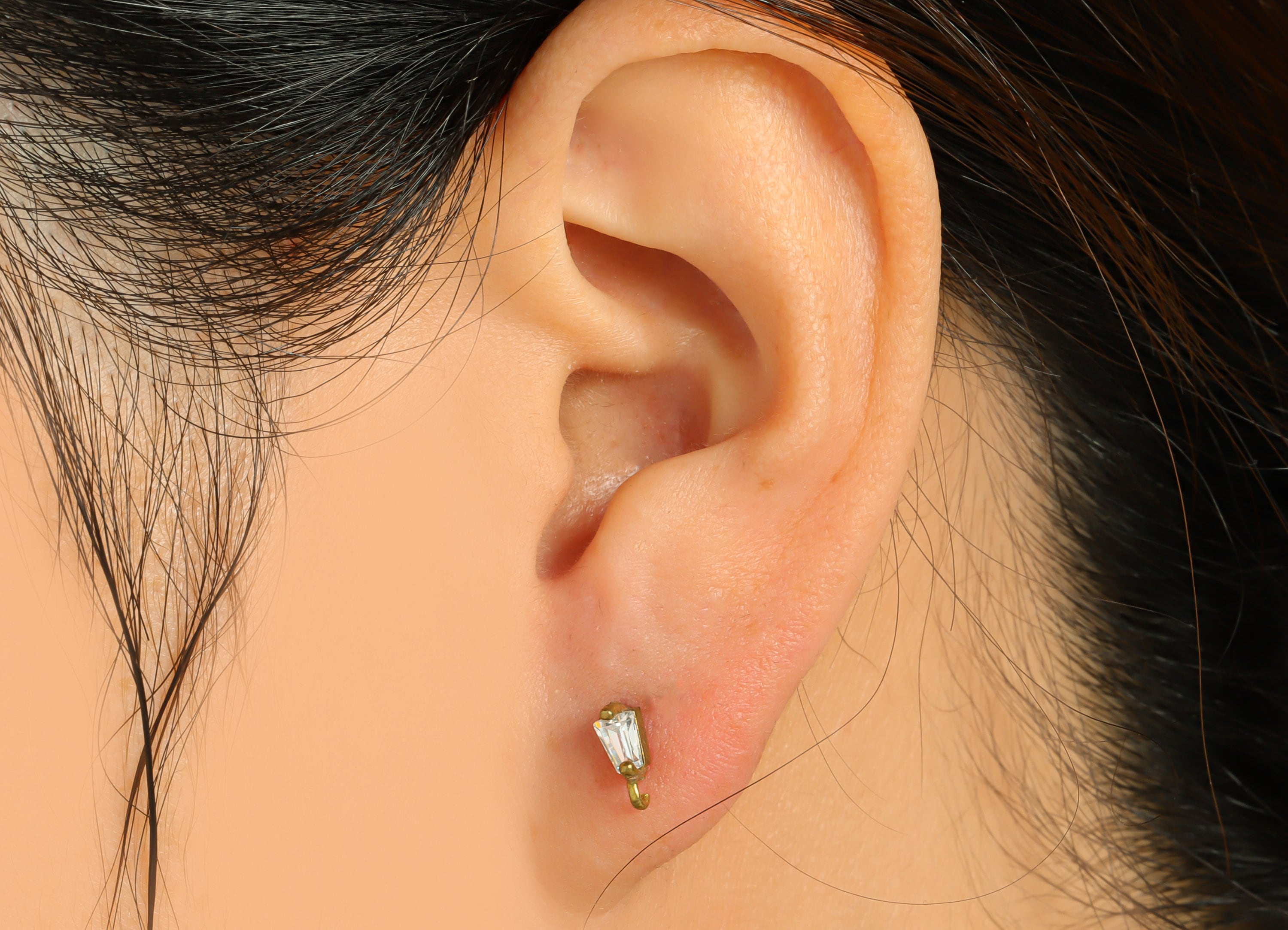 Brass Trapezoid Earring Post - Raw Brass Geometry Zircon Earring Post - Brass Cubic Zircon Earring Post - Post With Loop - 15x7x3mm - PP8967 - DOMEDBAZAAR