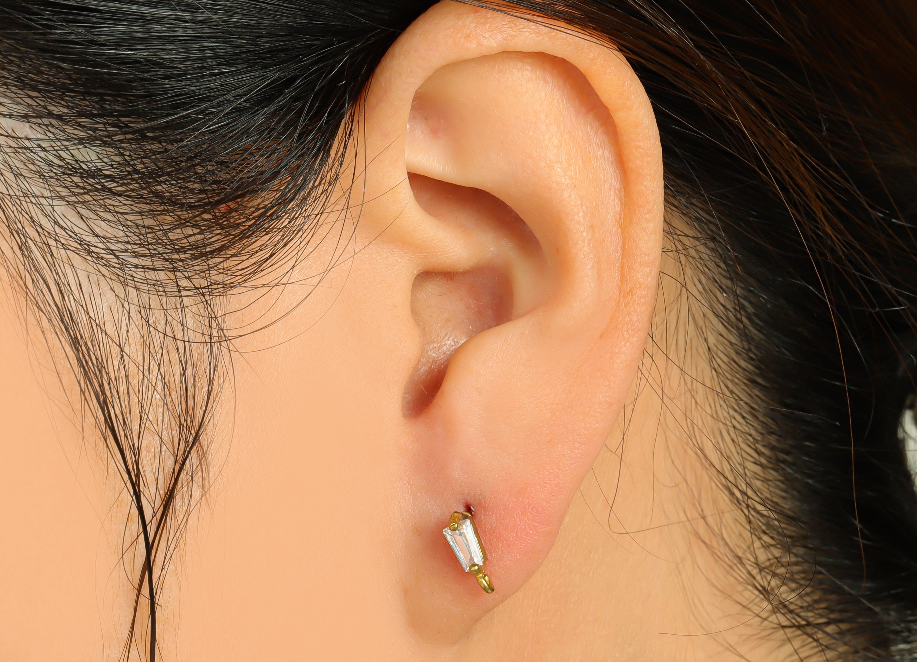 Brass Trapezoid Earring Post - Raw Brass Geometry Zircon Earring Post - Brass Cubic Zircon Earring Post - Post With Loop - 15x8x2mm - PP8968 - DOMEDBAZAAR