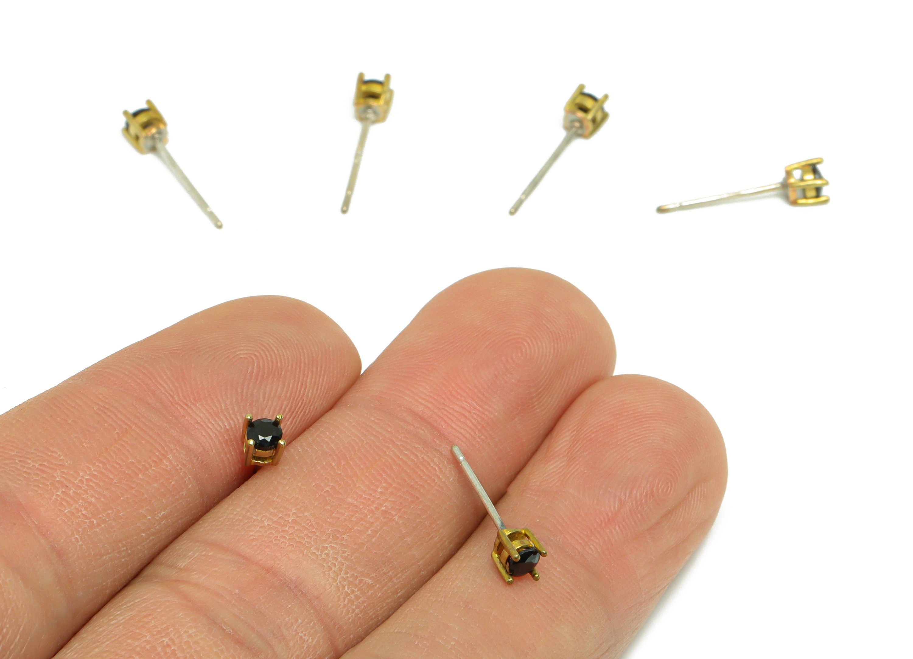 Brass Blue Round Earring Post - Raw Brass Minimalist Zircon Earring Post - Brass Cubic Zircon Earring Post - Blue Post - 15x3x3mm -PP8973 - DOMEDBAZAAR