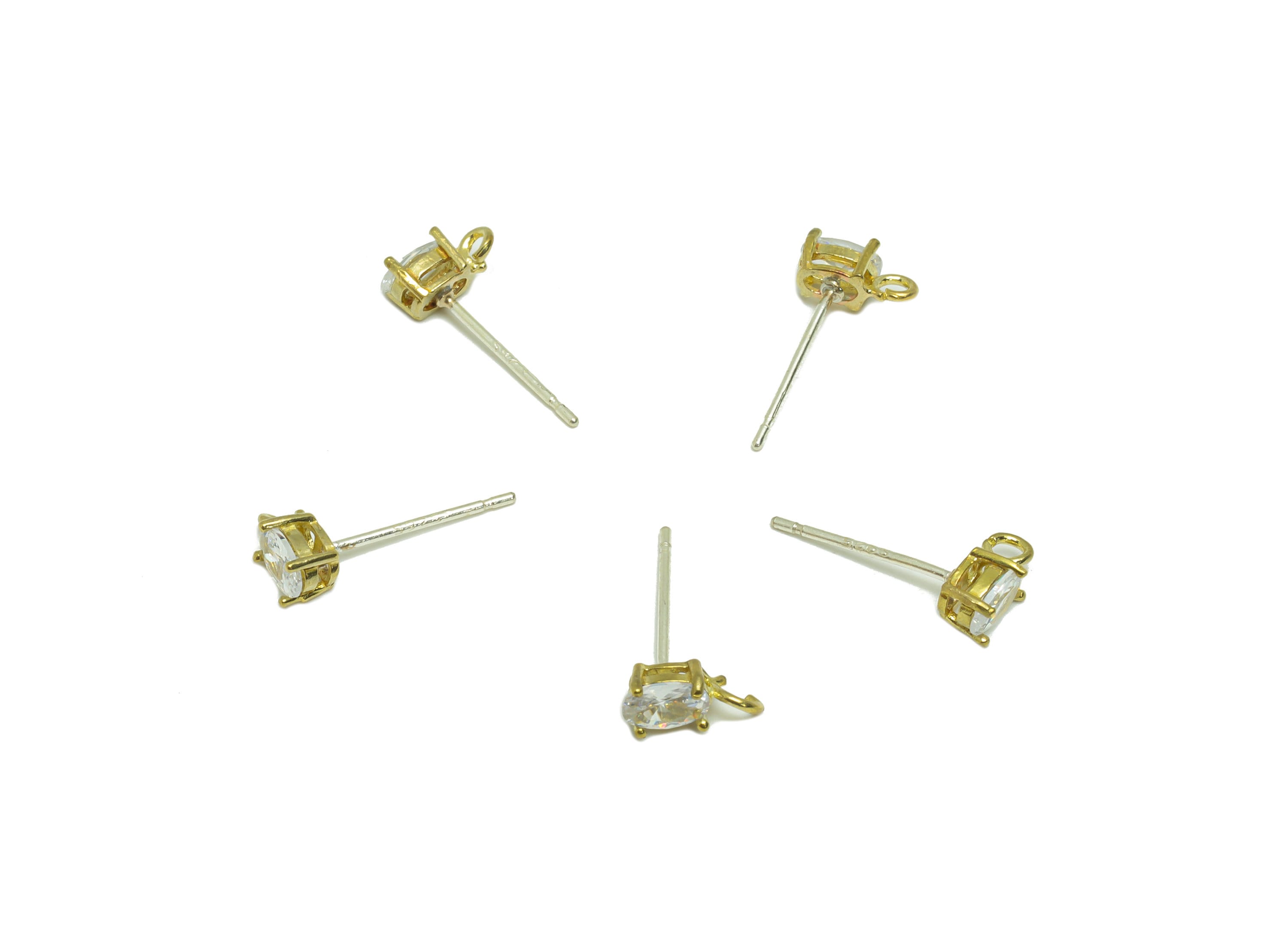 Brass Oval Earring Post - Raw Brass Geometry Zircon Earring Post - Brass Cubic Zircon Earring Post - Post With Loop - 15x7x3.61mm -PP8974 - DOMEDBAZAAR