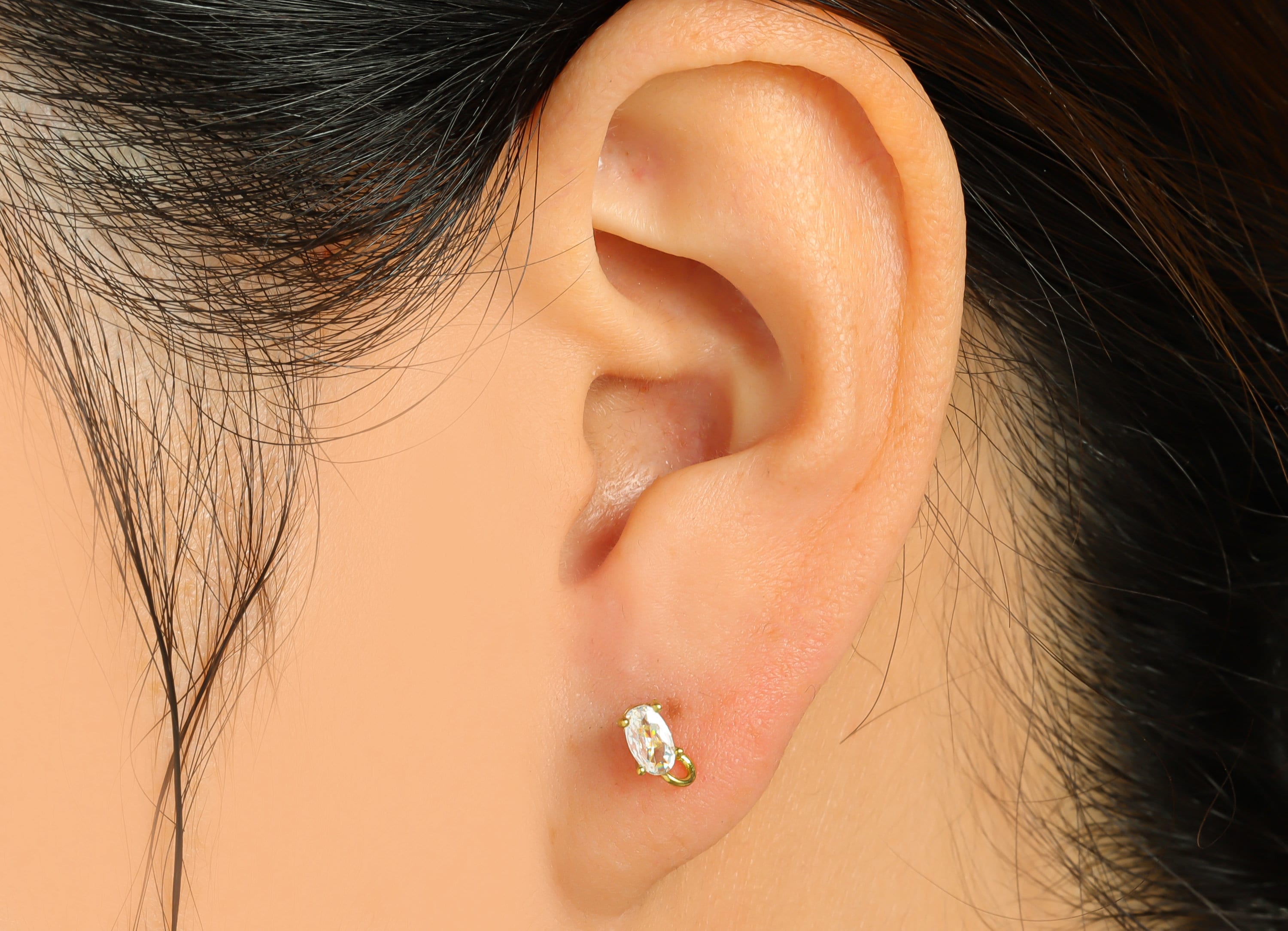 Brass Oval Earring Post - Raw Brass Geometry Zircon Earring Post - Brass Cubic Zircon Earring Post - Post With Loop - 15x7x3.61mm -PP8974 - DOMEDBAZAAR