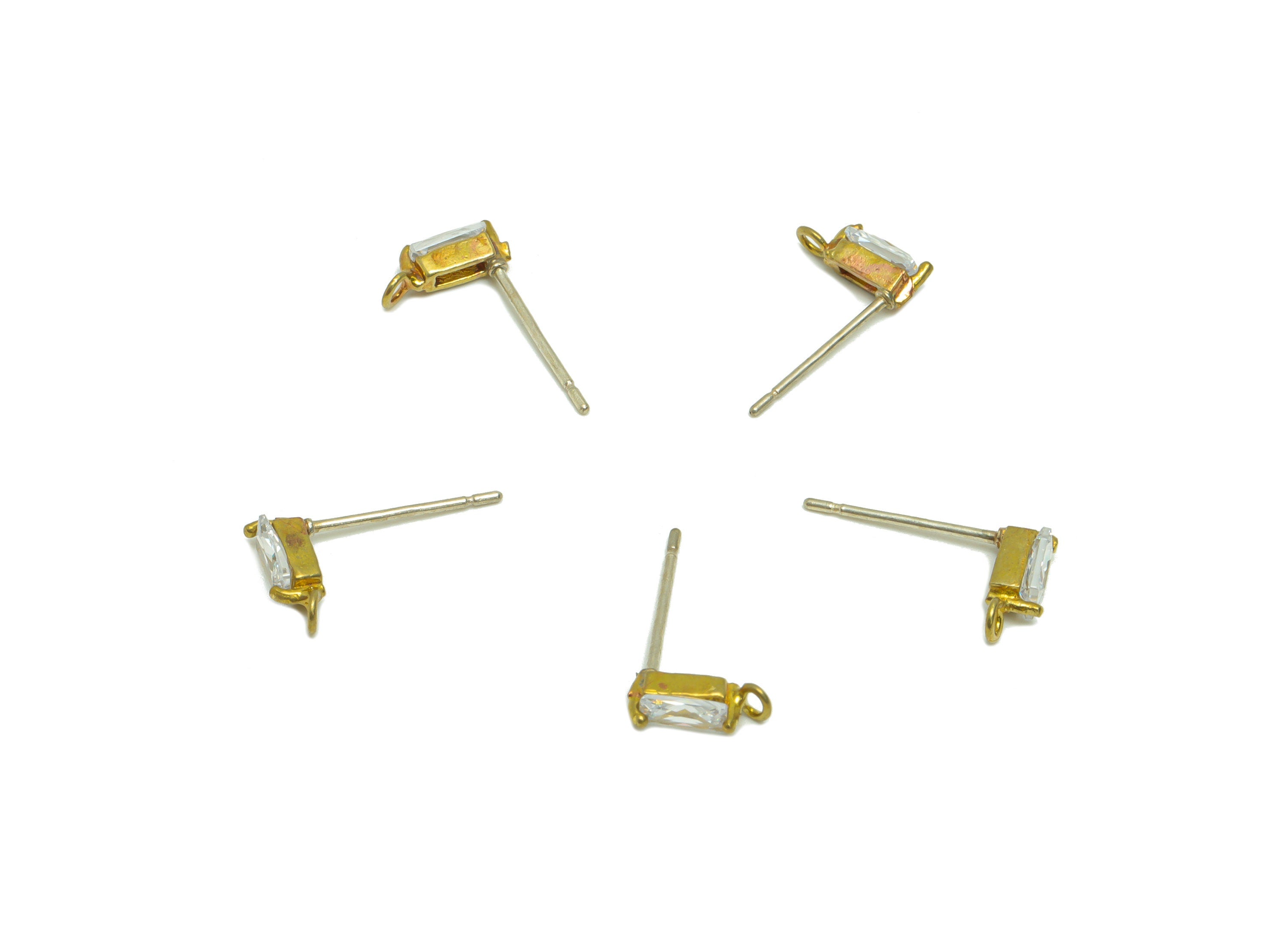 Brass Rectangle Earring Post - Raw Brass Geometry Zircon Earring Post - Brass Cubic Zircon Earring Post - Post With Loop - 15x8x3mm - PP8970 - DOMEDBAZAAR