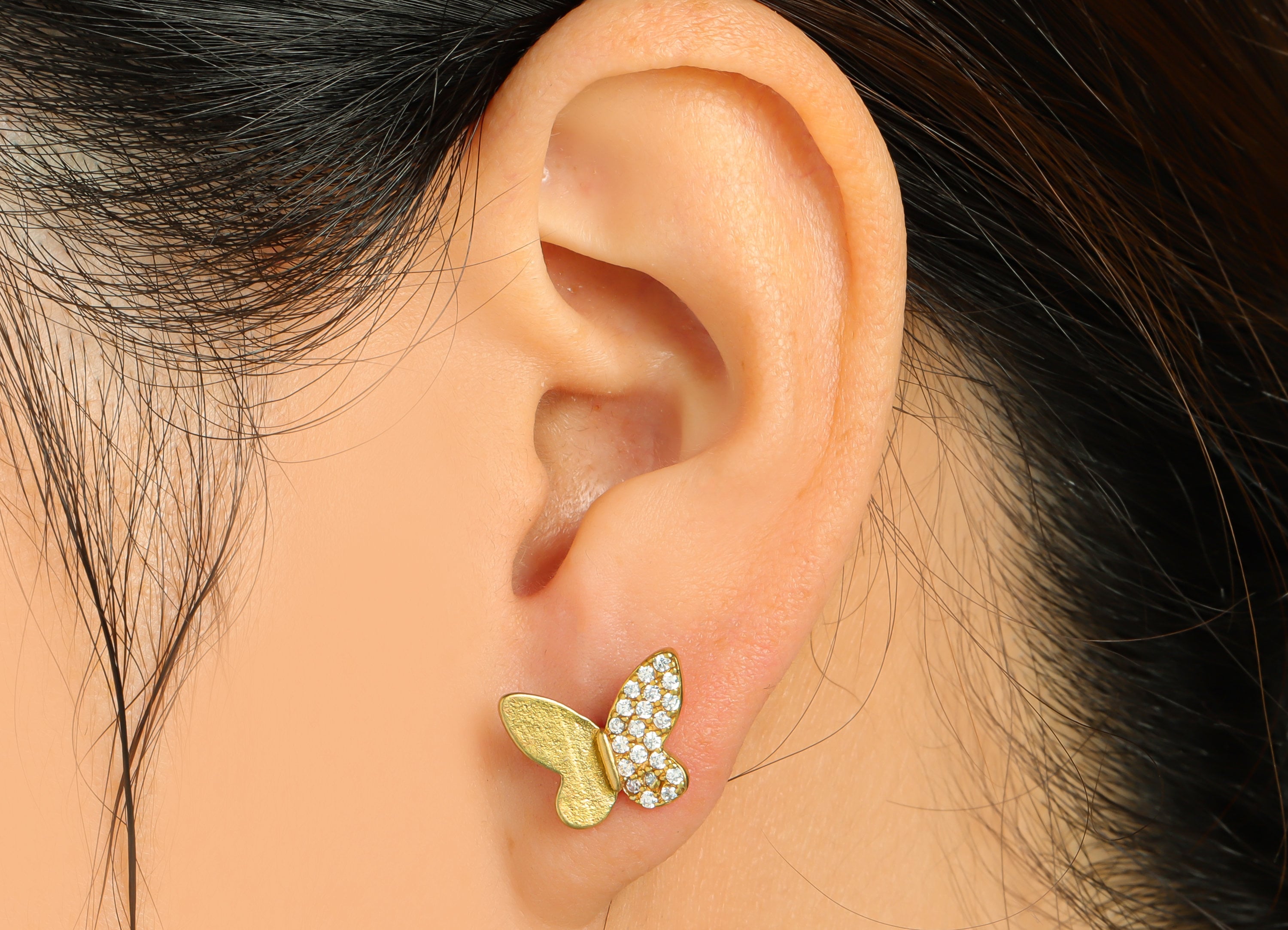 Brass Butterfly Earring Post - Raw Brass Inset Zircon Earring Post - Brass Animal Zircon Earring Post - Butterfly Post - 13x11x1mm - PP8963 - DOMEDBAZAAR