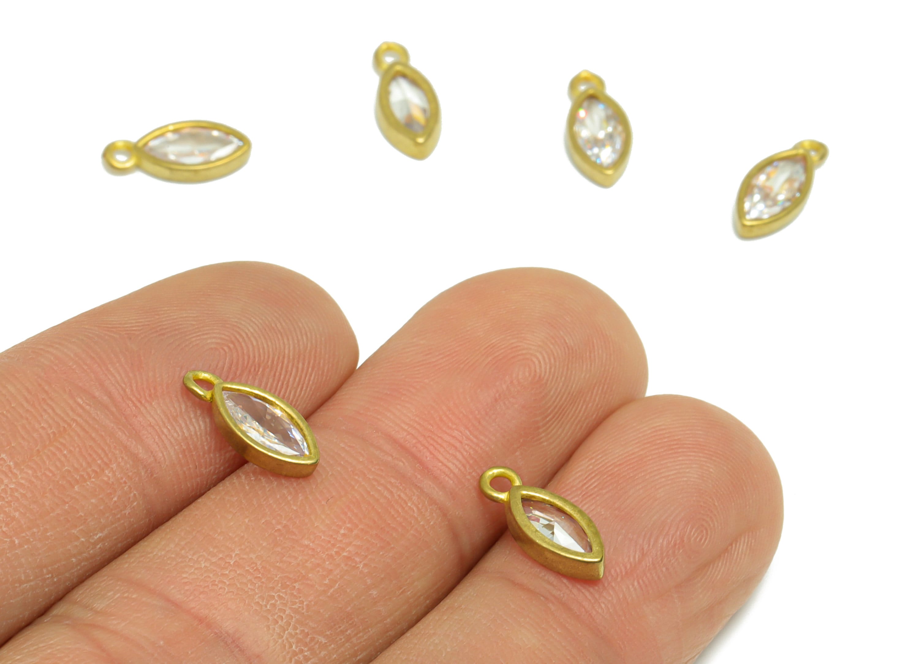 Brass Marquise Earring Charm - Raw Brass Cubic Zircon Earring Charm - Brass CZ Marquise Bracelet Charm - 11x5x1.96mm - PP8978 - DOMEDBAZAAR