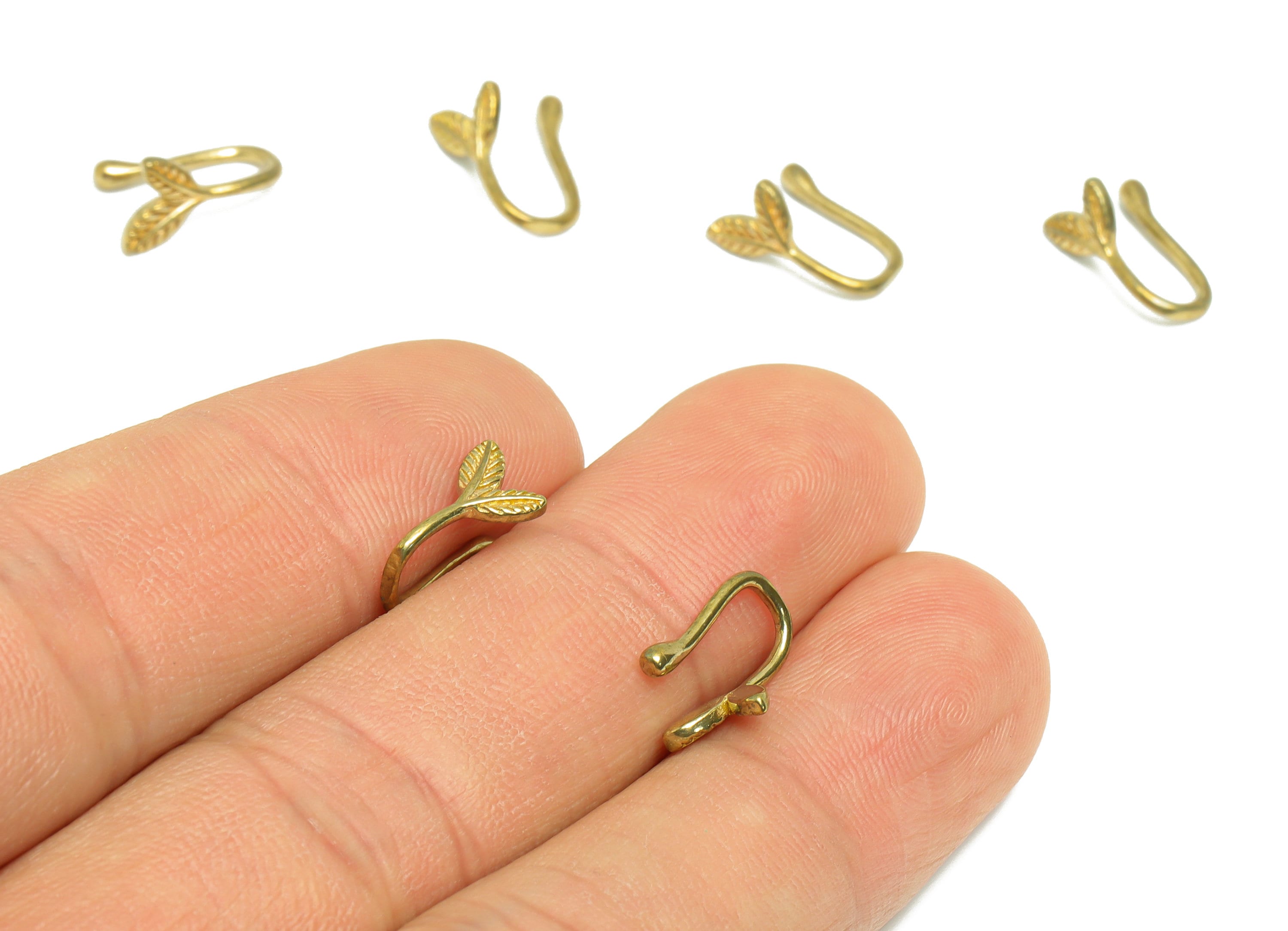 Brass Cuff Leaf Earring - Raw Brass Branch Wire Hook Earring - Brass Ear Cuff Earring - Botanical Cuff Hook Wire Earring - 13x6x7mm - PP8989 - DOMEDBAZAAR