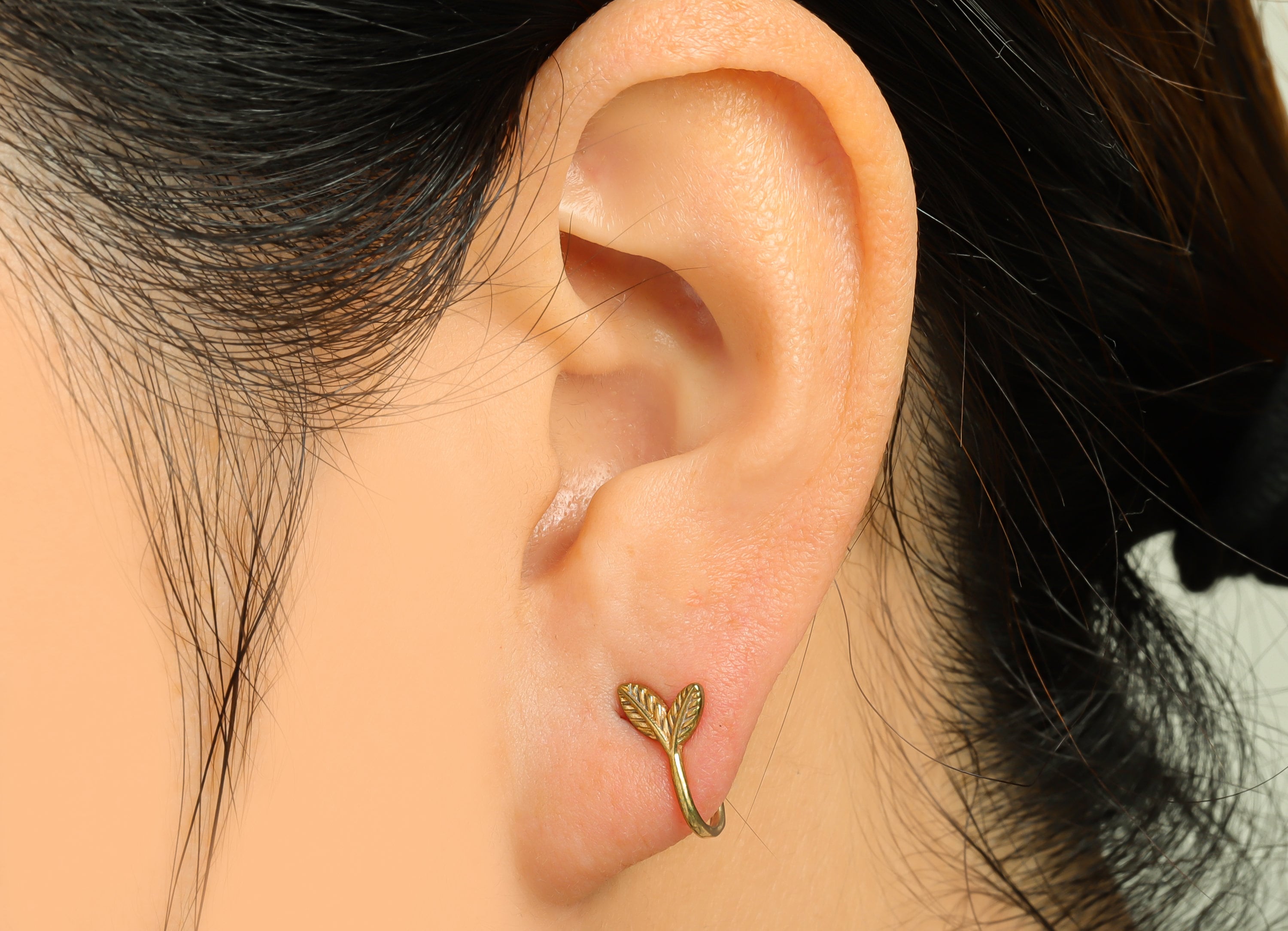 Brass Cuff Leaf Earring - Raw Brass Branch Wire Hook Earring - Brass Ear Cuff Earring - Botanical Cuff Hook Wire Earring - 13x6x7mm - PP8989 - DOMEDBAZAAR