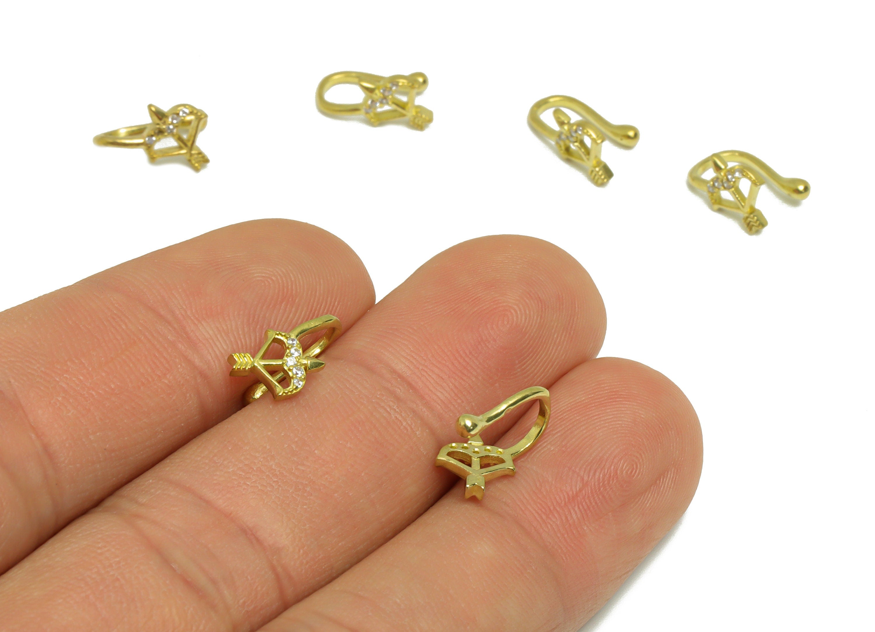 Brass Cuff Zircon Earring - Raw Brass Bow Arrow Wire Hook Earring - Cupid's Arrow Nose Clip - Cuff Hook Wire Earring -12x6.2x6mm- PP8983 - DOMEDBAZAAR