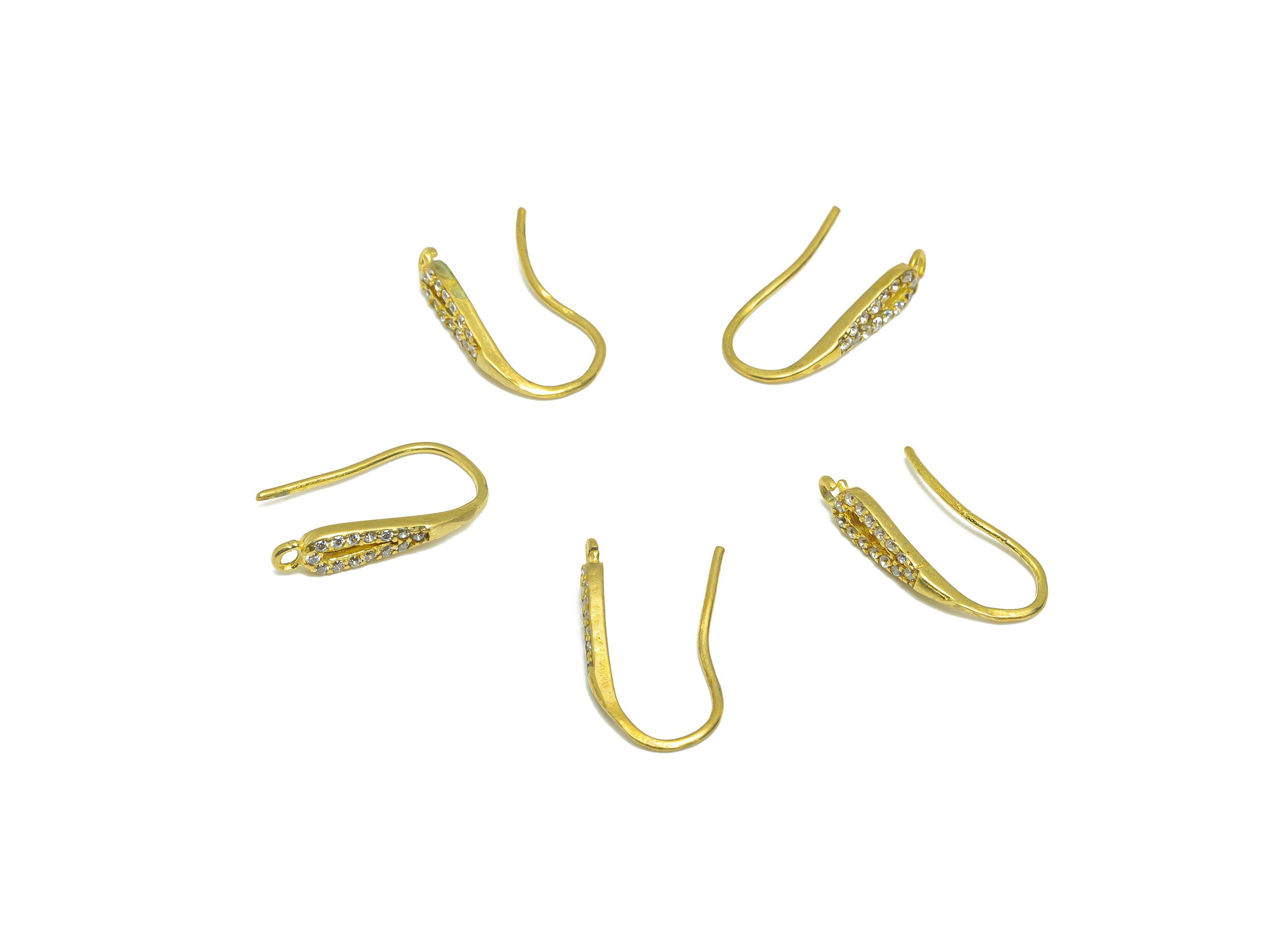 Brass Drop Hook Wire Earring - Raw Brass Zircon Wire Hook Earring - Brass Ear Wire With Loop - Teardrop Hook Wire Earring - 16x9x3mm -PP8996 - DOMEDBAZAAR