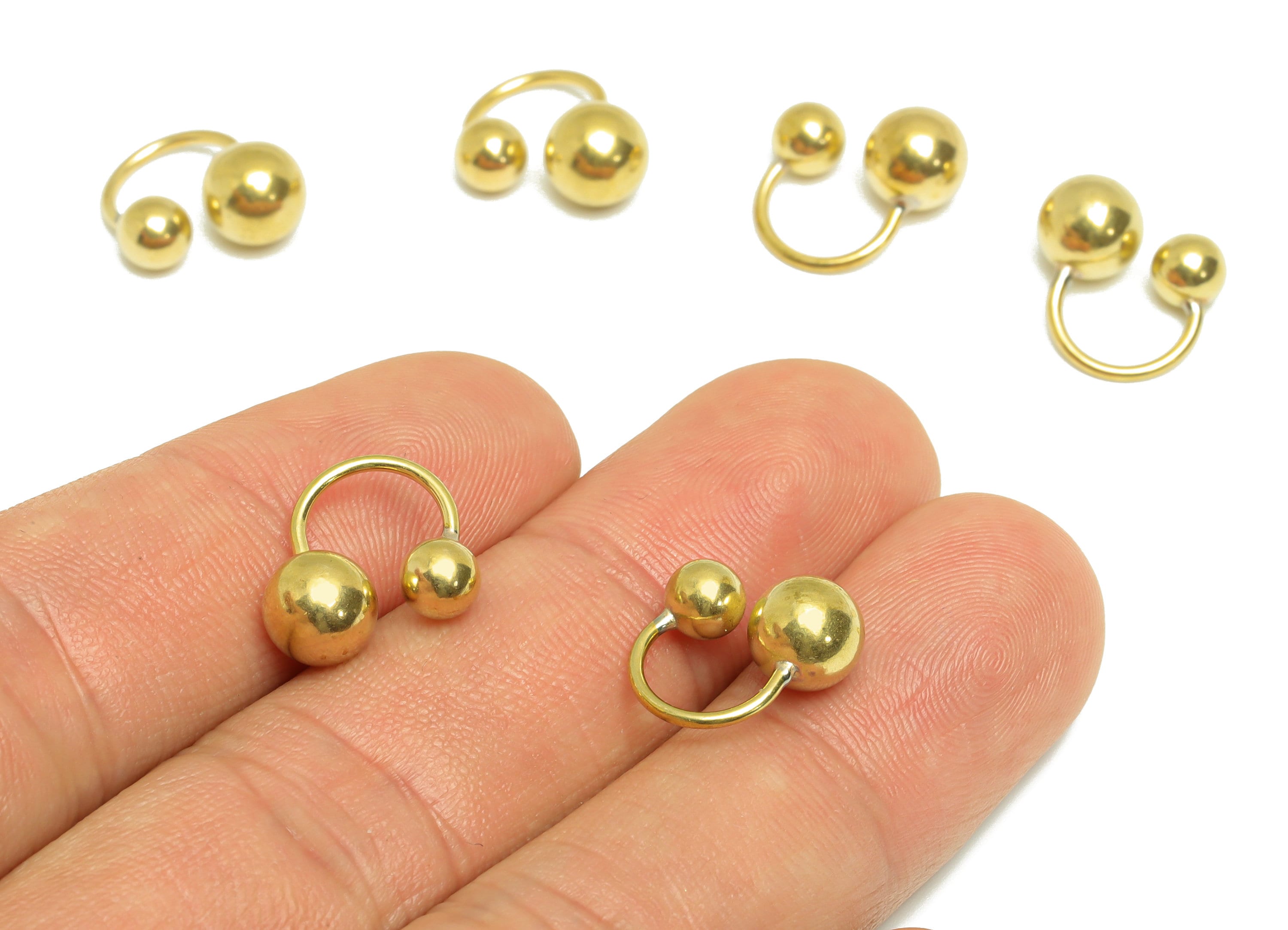 Brass Cuff Ball Earring - Raw Brass Bead Wire Hook Earring - Brass Ear Cuff Earring - Double Ball Cuff Hook Wire Earring - 13x11x1mm -PP9453 - DOMEDBAZAAR