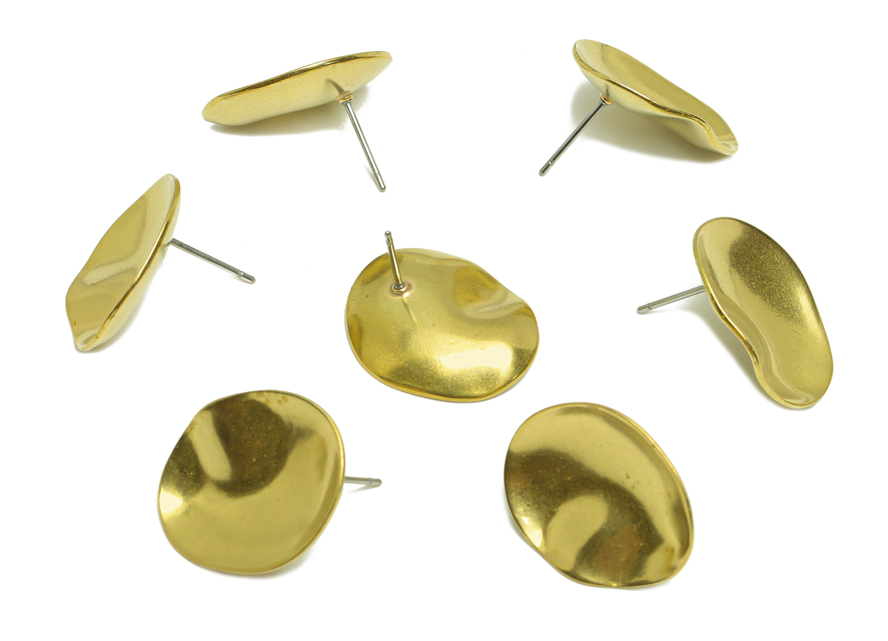 Brass Oval Earring Post - Raw Brass Wavy Earring Post - Brass Irregular Earring Post - Brass Plate Earring Post - 20x17.56x2.98mm - PP9463 - DOMEDBAZAAR