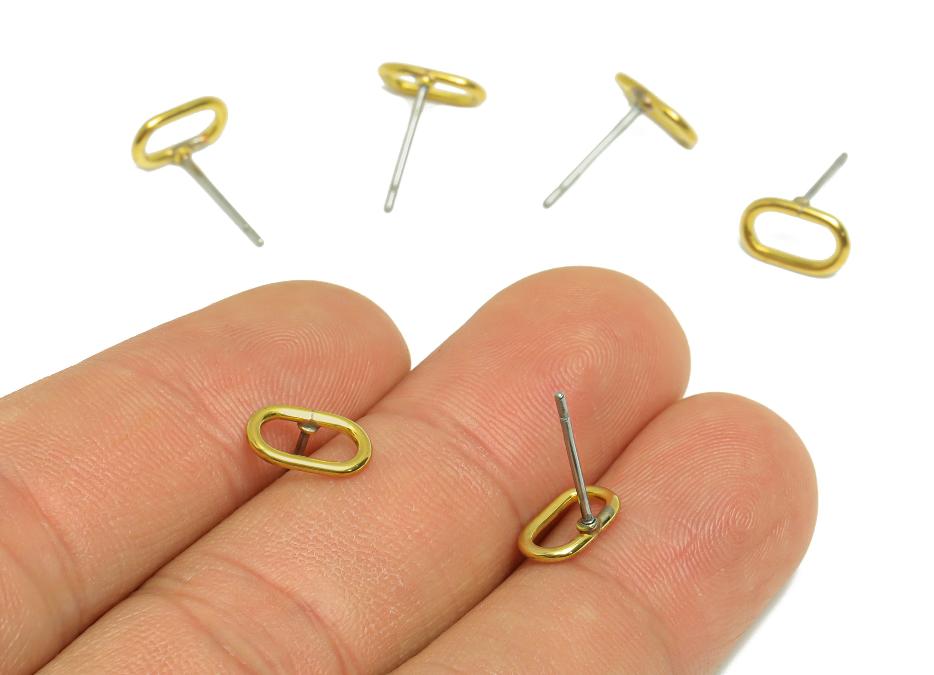 Brass Oval Ring Earring Post - Raw Brass Oval Earring Post - Brass Geometry Earring Post - Brass Mini Earring Post - 9.52x5.8x1mm - PP9448 - DOMEDBAZAAR