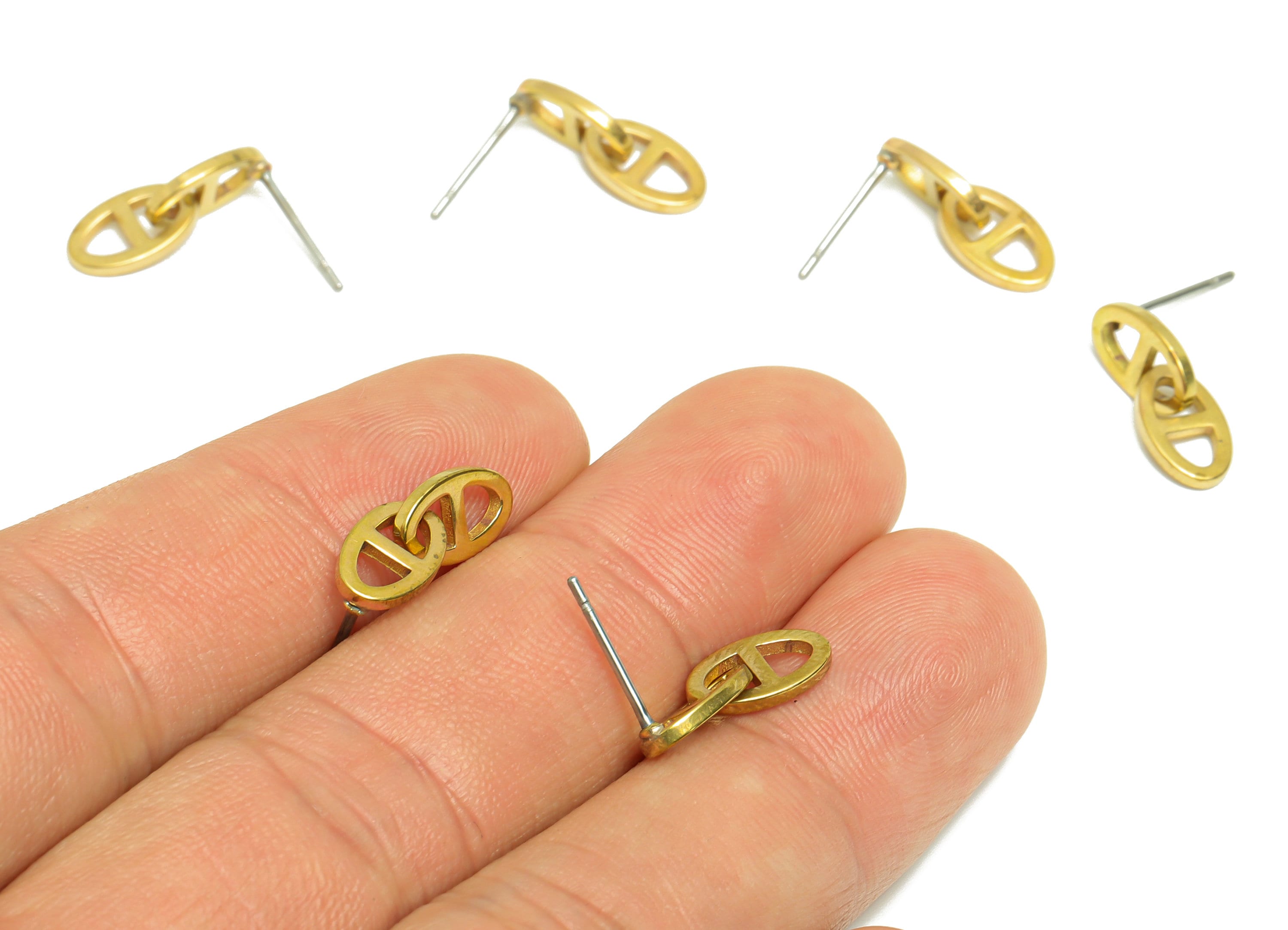 Brass Oval Link Dangle Earring Post - Raw Brass Earring Post - Brass Geometry Earring Post - Brass 8 Earring Post - 16.7x5.87x1mm - PP9462 - DOMEDBAZAAR