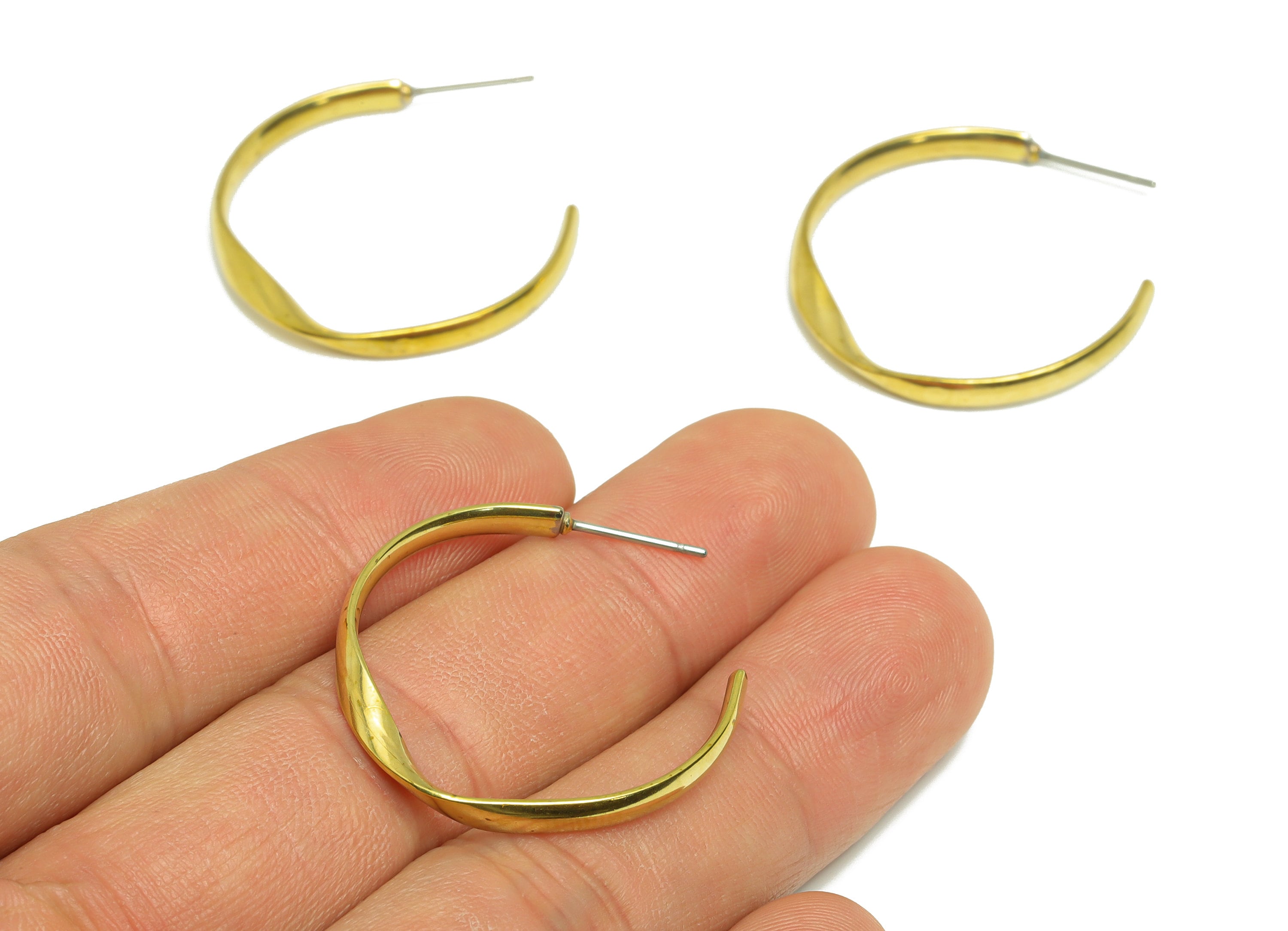 Brass Wire C Hoop Earring - Raw Brass C Hoop Earring - Brass Wavy Wire Hoop Earring - Brass Twisted Open Hoop Earring - 33x29.4x1mm - PP9464 - DOMEDBAZAAR