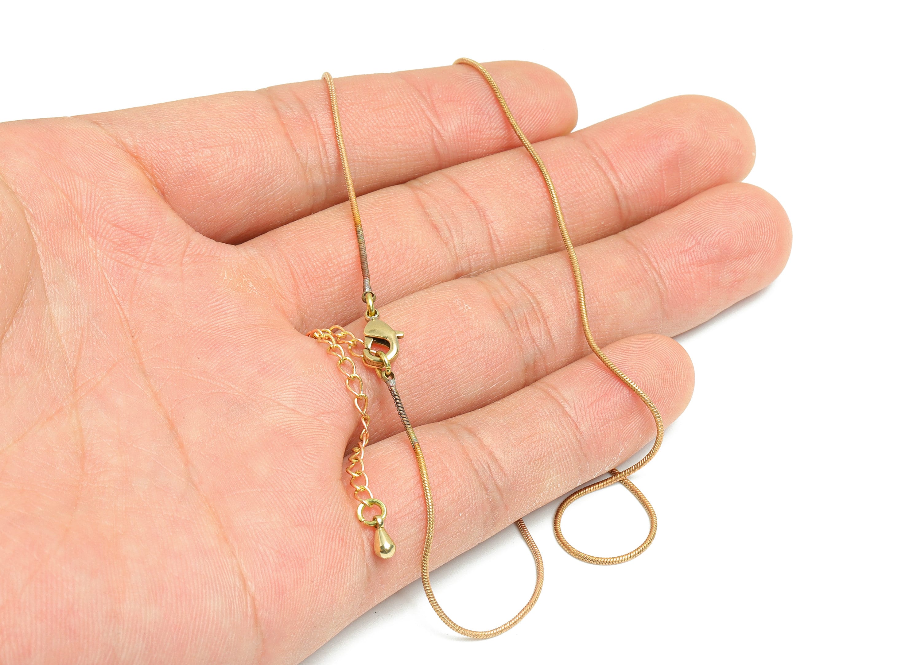 1mm Finished Snake Chain - 44+6CM Snake Chain - Raw Brass Chain Finished Necklace - Brass Necklace - Snake Necklace - CC1263 - DOMEDBAZAAR