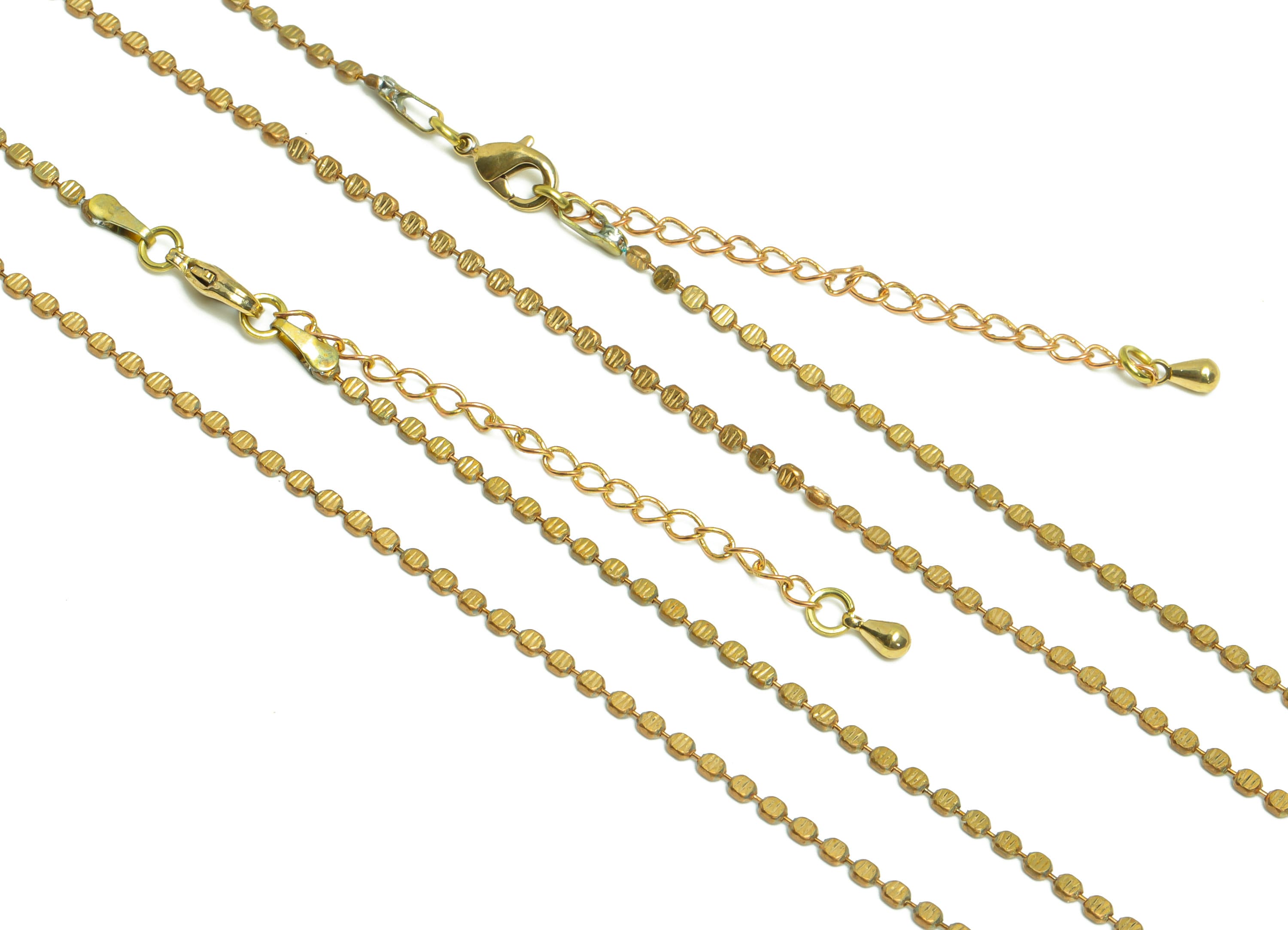 2mm Finished Textured Ball Chain - 43+5.5CM Beaded Chain Pellet - Flat Round Chain - Raw Brass Chain Finished - Flat Ball Necklace - CC1266 - DOMEDBAZAAR