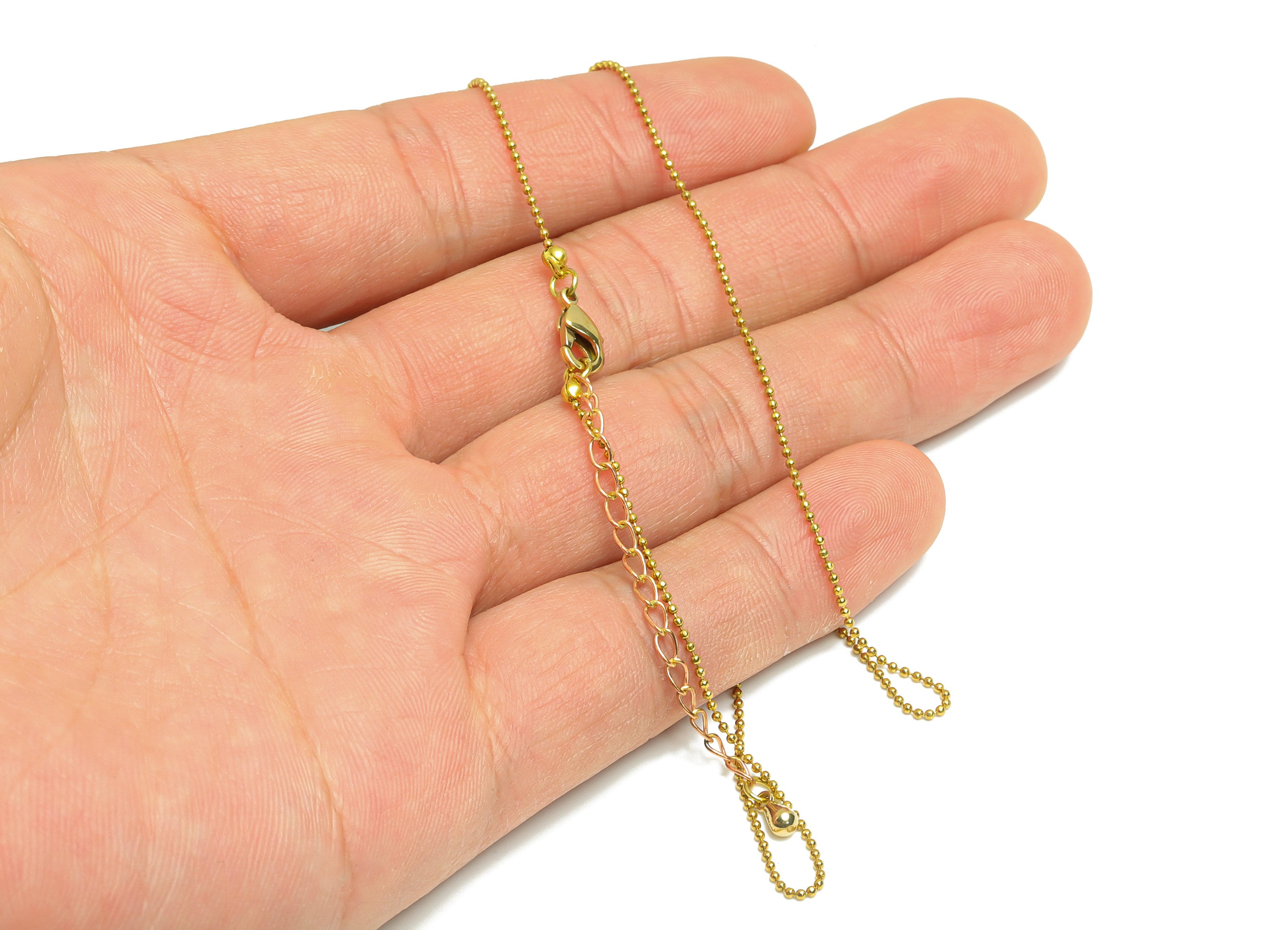 1mm Finished Ball Chain - 42+7cm Faceted Ball Chain - Raw Brass Finished Ball Chain Necklace - Brass Chain Necklace - For Necklace - CC1251 - DOMEDBAZAAR