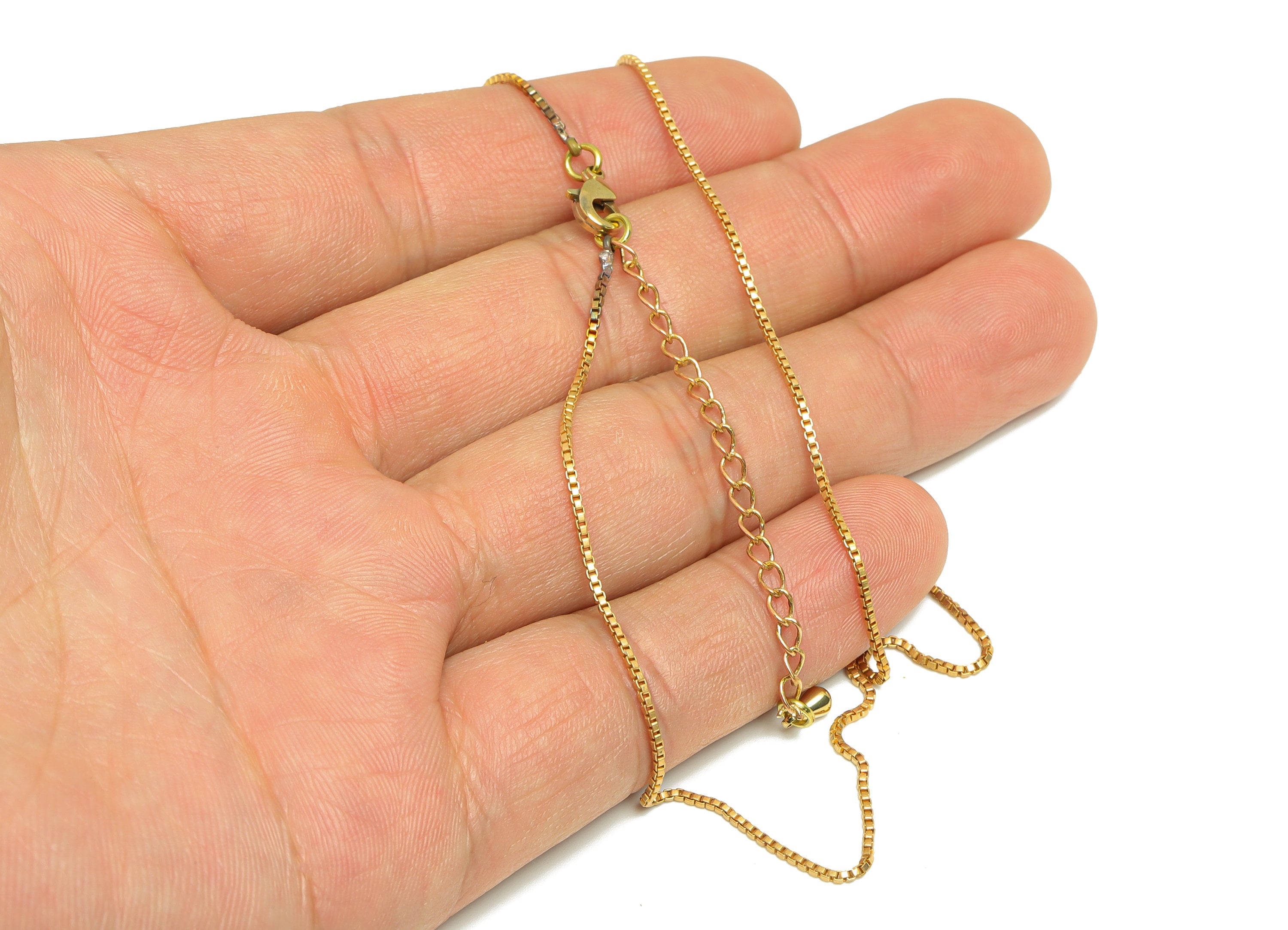 1mm Finished Box Chain - 44+6cm 1mm Box Chain - Raw Brass Box Chain Necklace - Brass Finished Box Chain Necklace - CC1257 - DOMEDBAZAAR